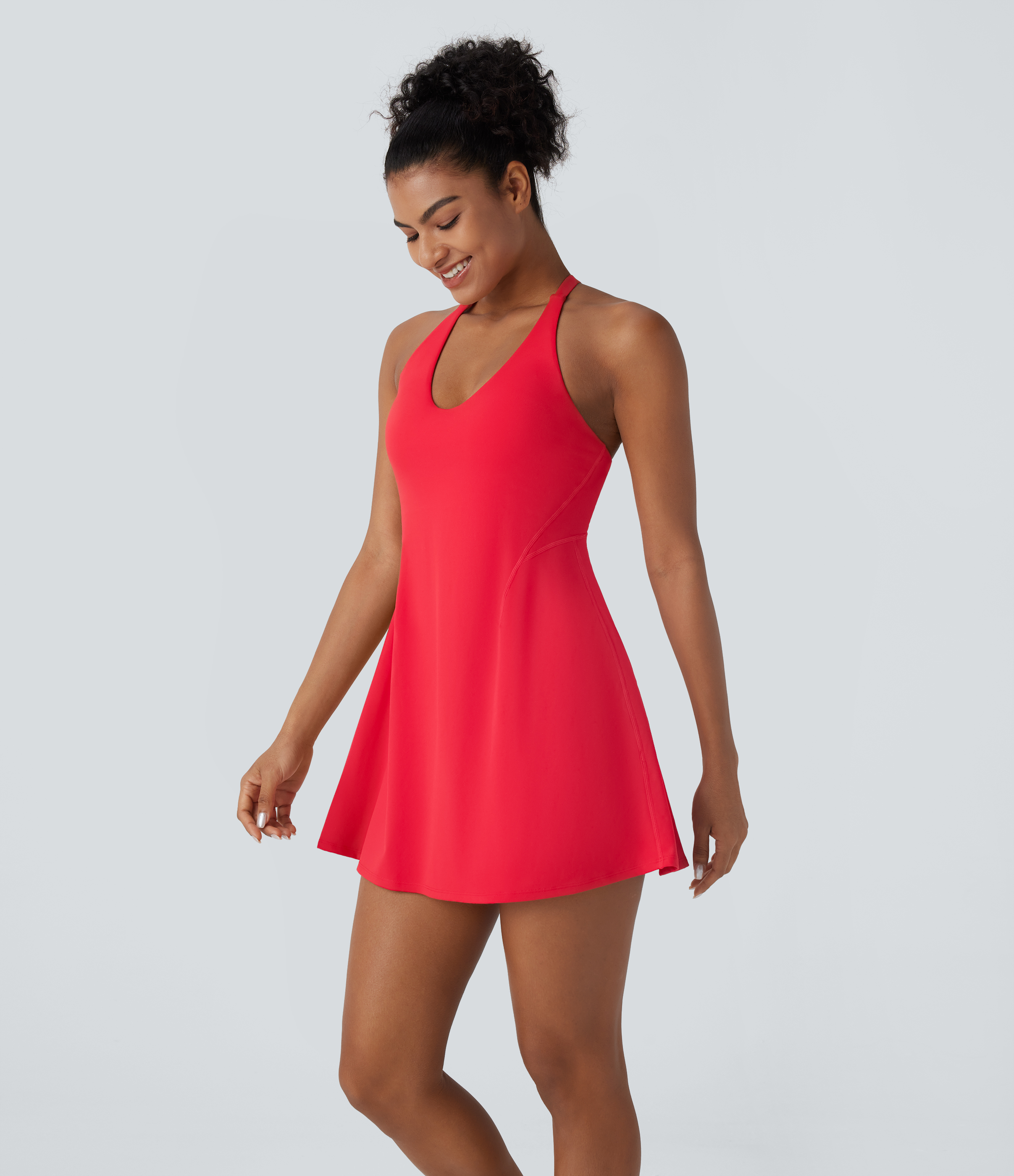 Halara Softlyzeroв„ў Plush Molded Cups Adjustable Strap Backless Dance Active Dress-Easy Peezy Edition Workout Dress - Mars Red - L 