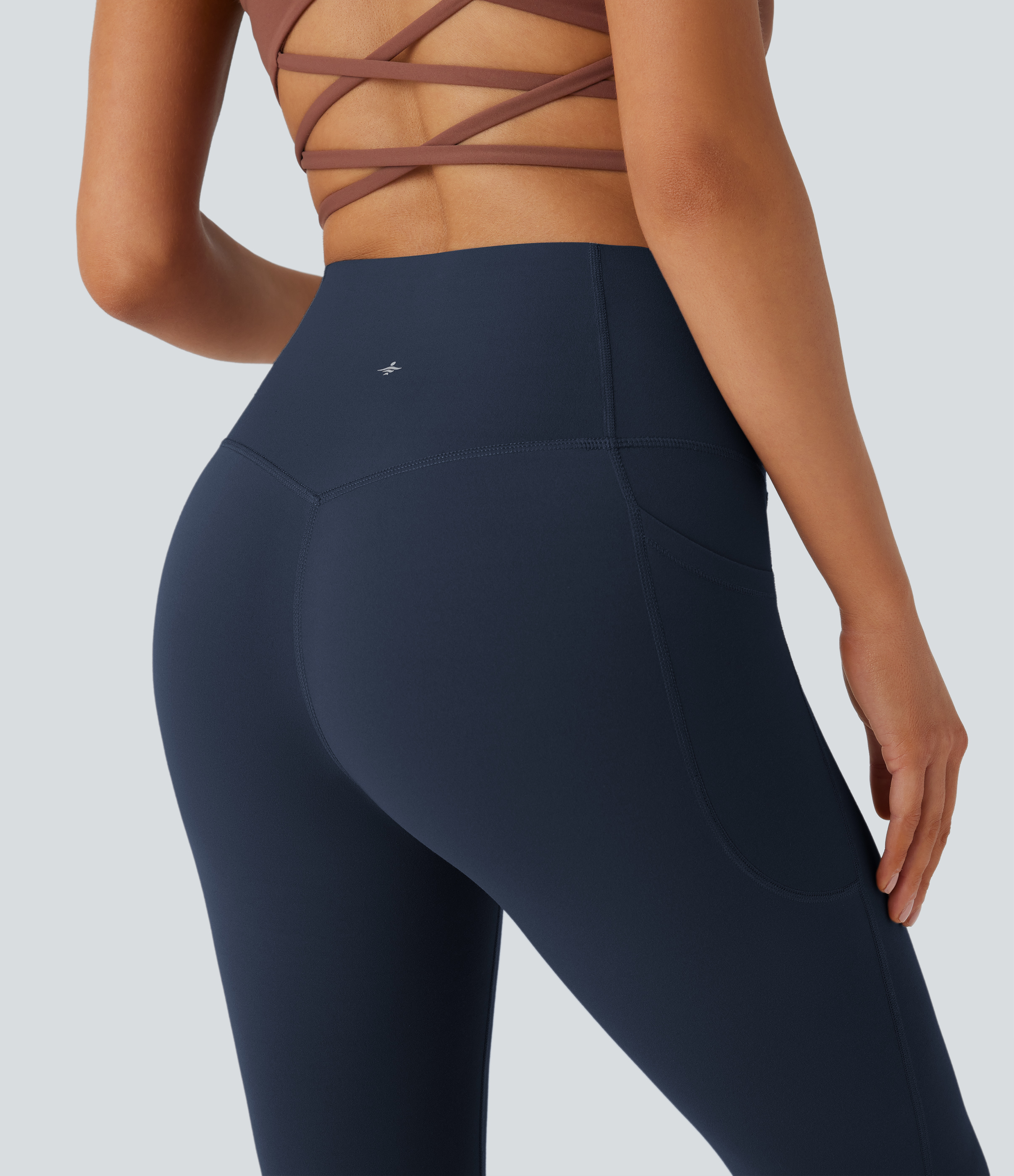 Halara SoCinched High Waisted Tummy Control Side Pocket Shaping Yoga UltraSculpt Bootcut Leggings  - Carbon - L(regular) gym leggings 