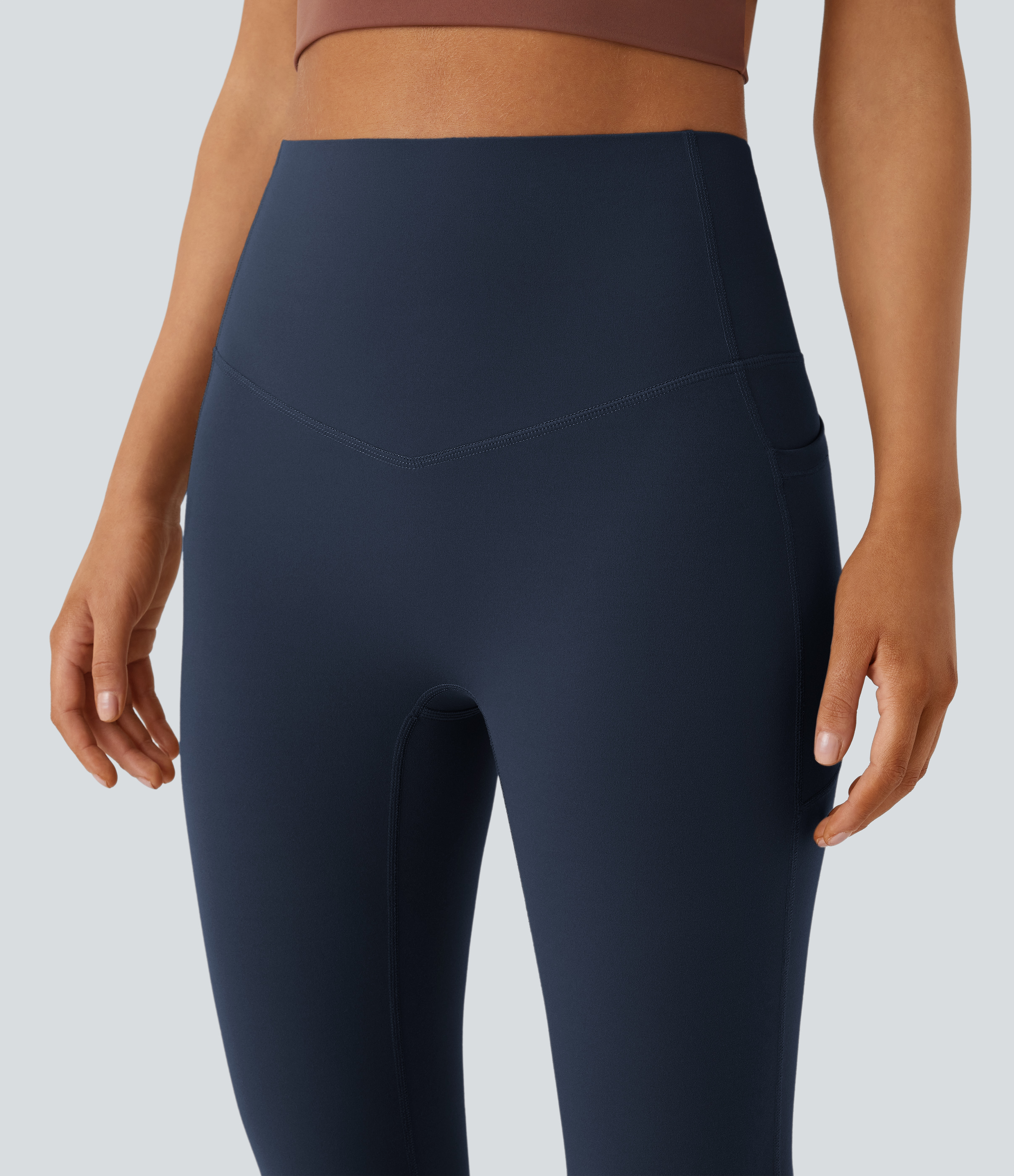 Halara SoCinched High Waisted Tummy Control Side Pocket Shaping Yoga UltraSculpt Bootcut Leggings  - Carbon - L(regular) gym leggings 