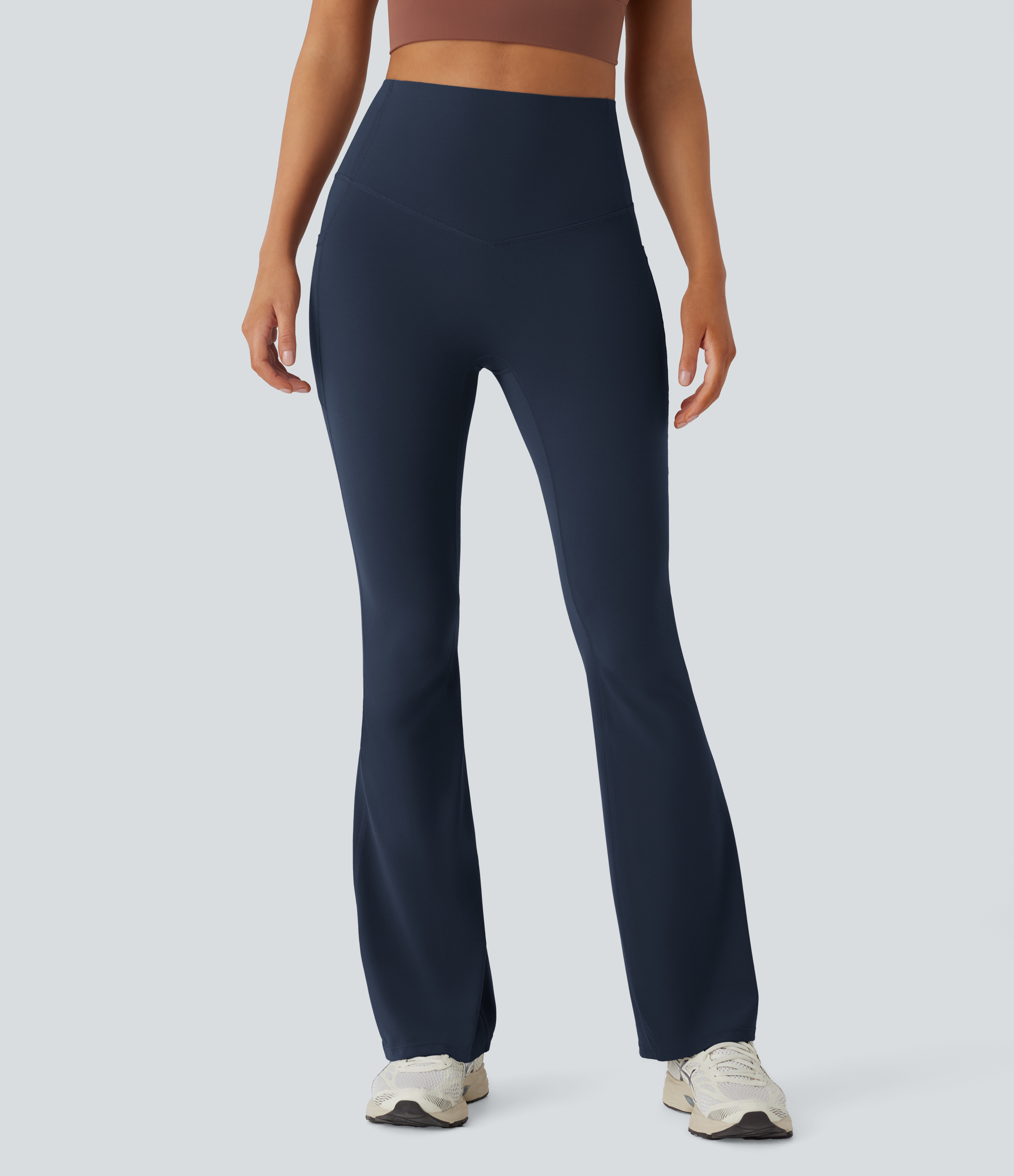 Halara SoCinched High Waisted Tummy Control Side Pocket Shaping Yoga UltraSculpt Bootcut Leggings  - Carbon - L(regular) gym leggings 