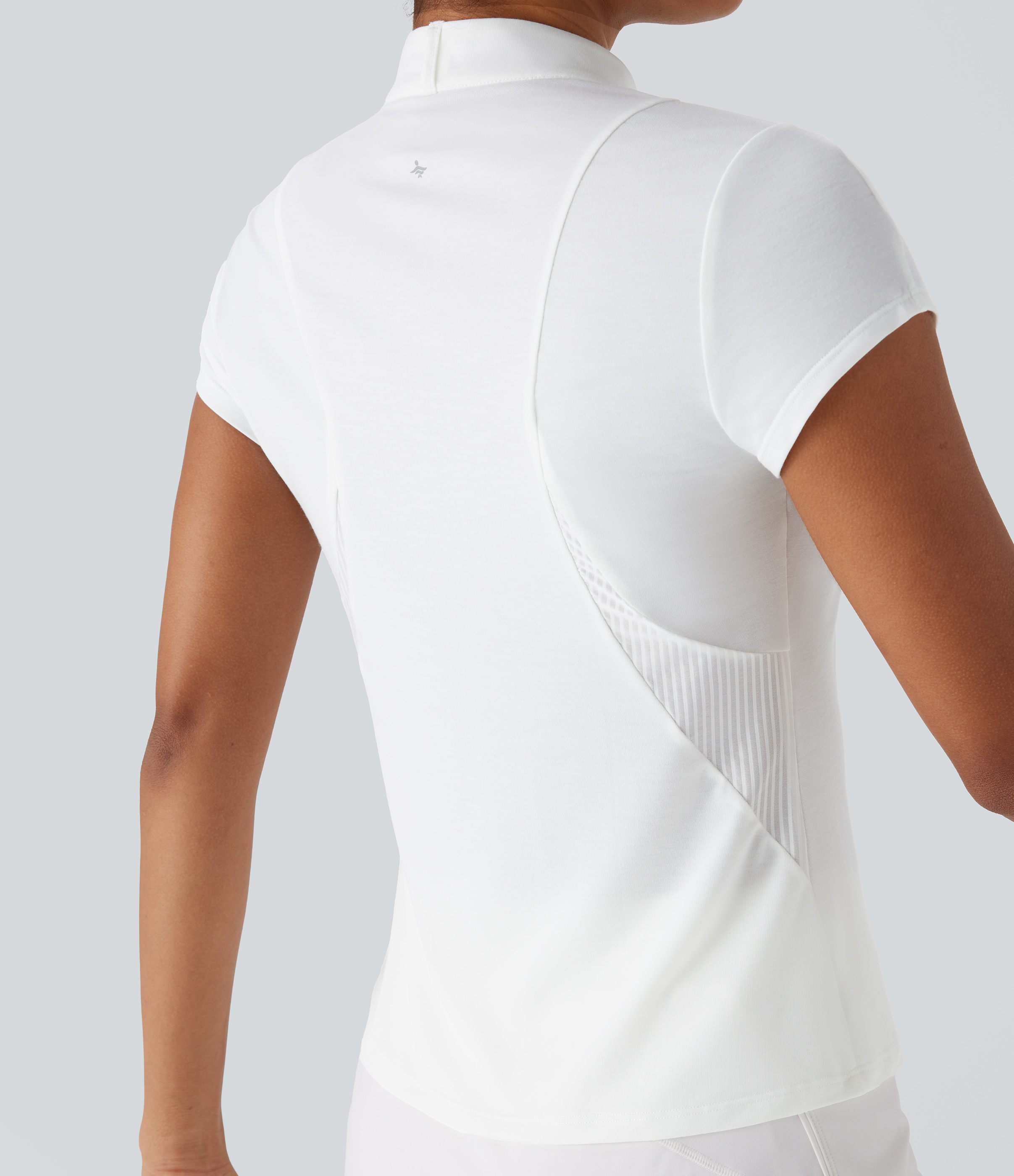 Halara Stand Collar Zipper Contrast Mesh Quick Dry Golf Sports Top  - White - L 