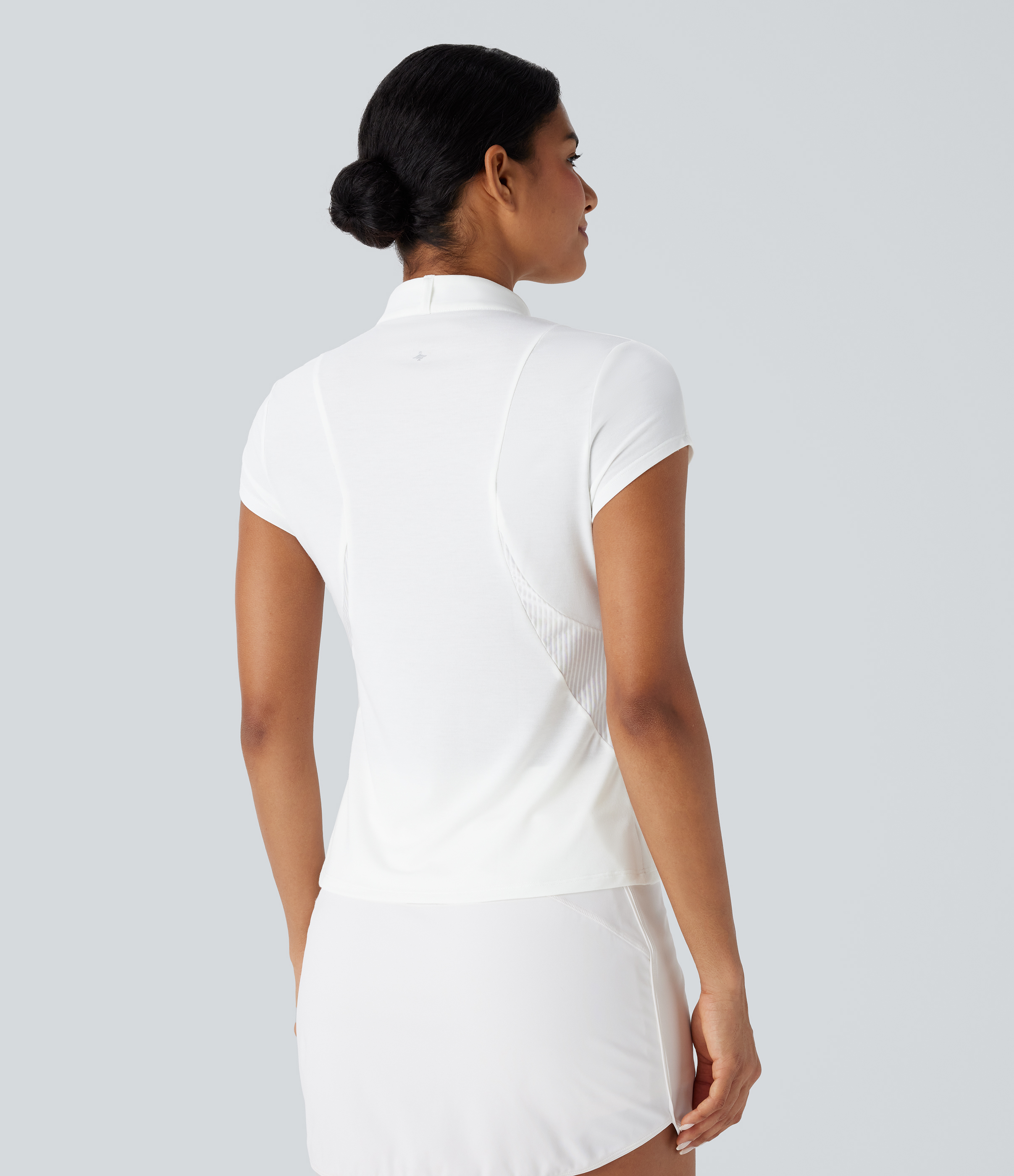 Halara Stand Collar Zipper Contrast Mesh Quick Dry Golf Sports Top  - White - L 