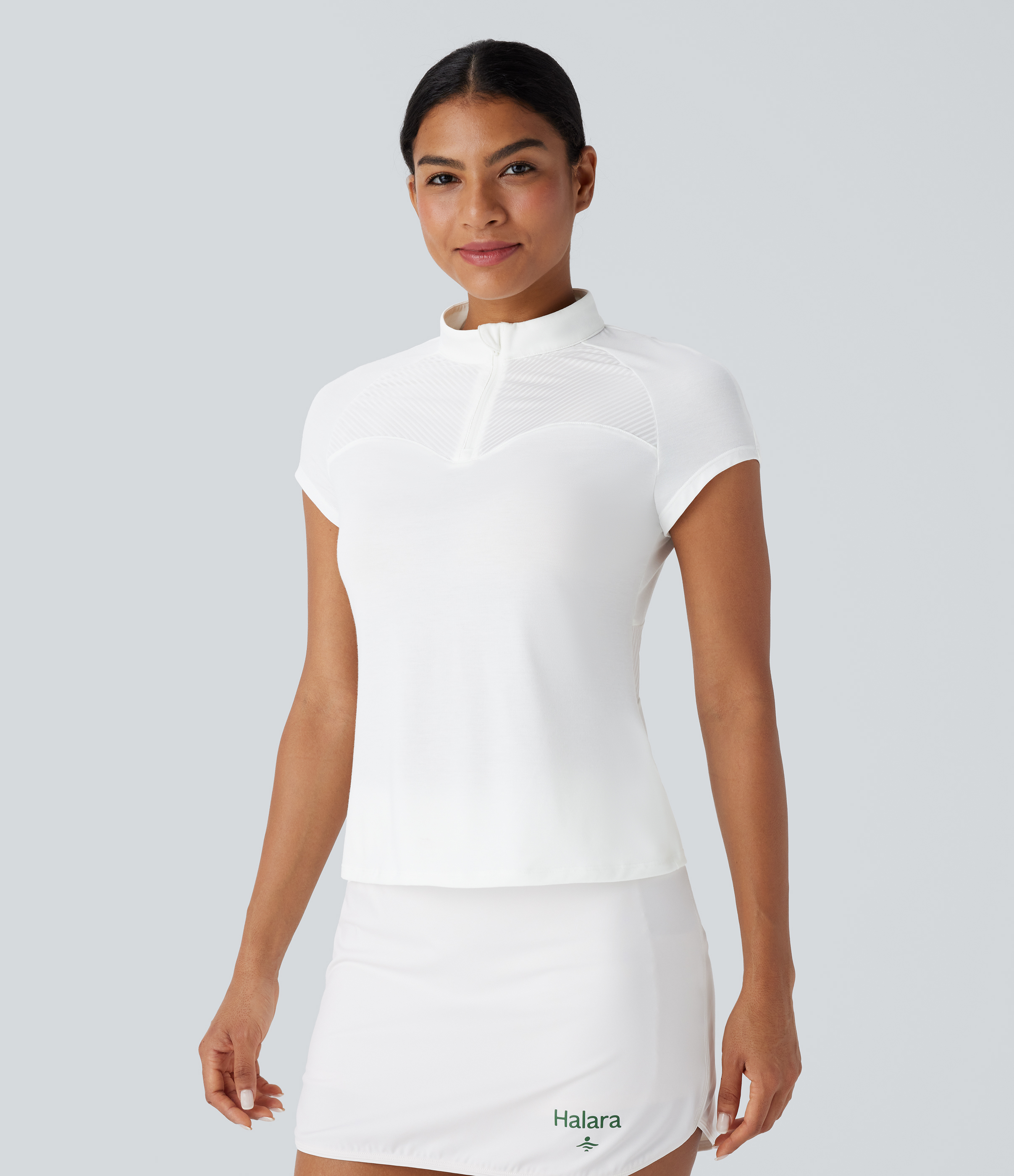 Halara Stand Collar Zipper Contrast Mesh Quick Dry Golf Sports Top  - White - L 