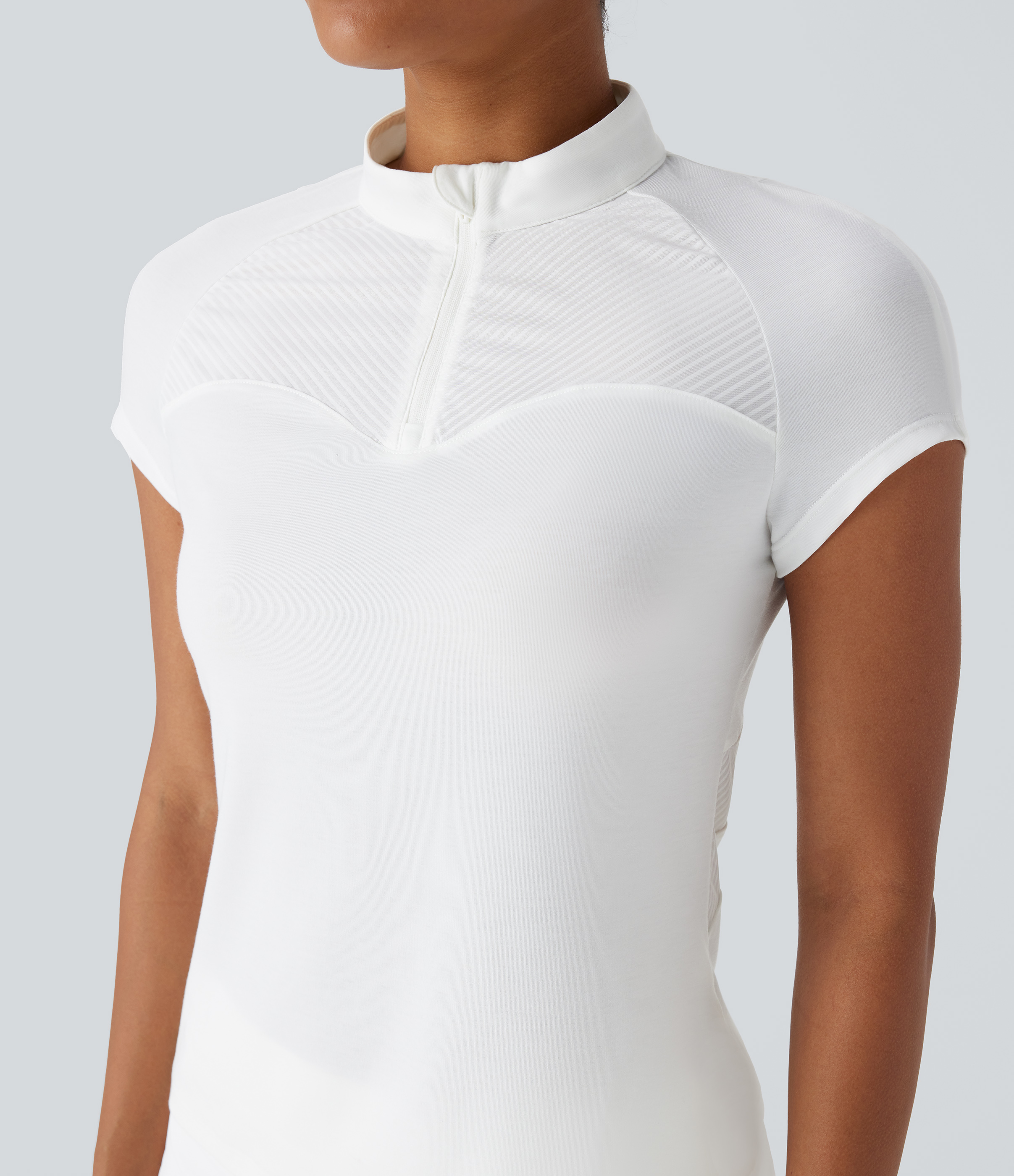 Halara Stand Collar Zipper Contrast Mesh Quick Dry Golf Sports Top  - White - L 