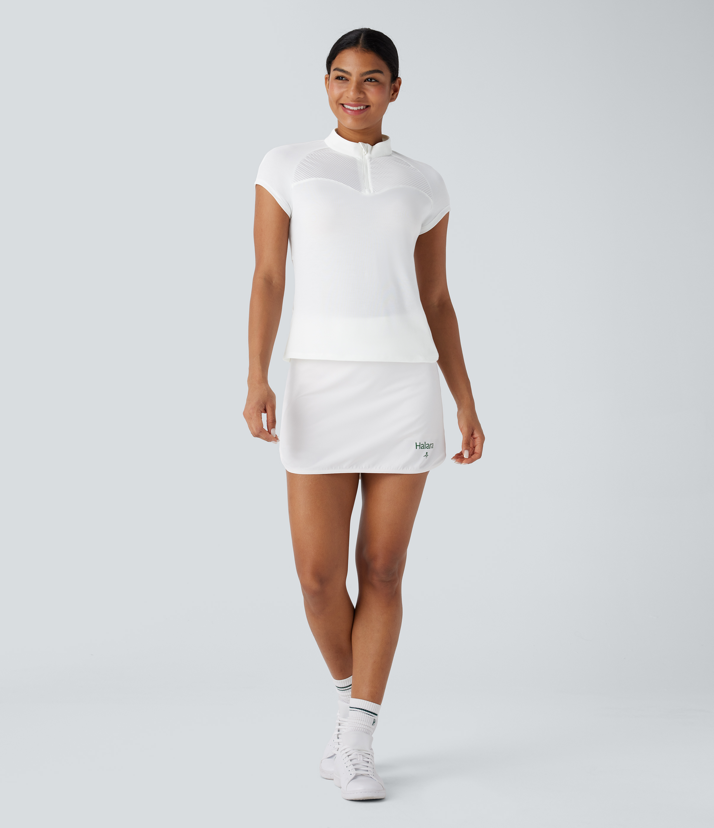 Halara Stand Collar Zipper Contrast Mesh Quick Dry Golf Sports Top  - White - L 