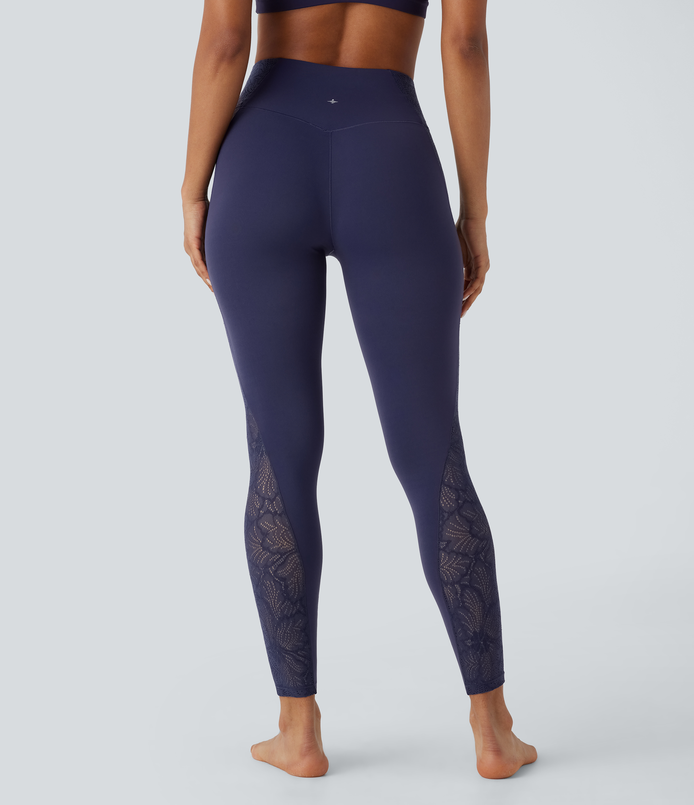 Halara Softlyzeroв„ў High Waisted Back Pocket Contrast Lace 7/8 Yoga Leggings-UPF50+  - Peacoat - L(7/8) gym leggings leggings with pockets 