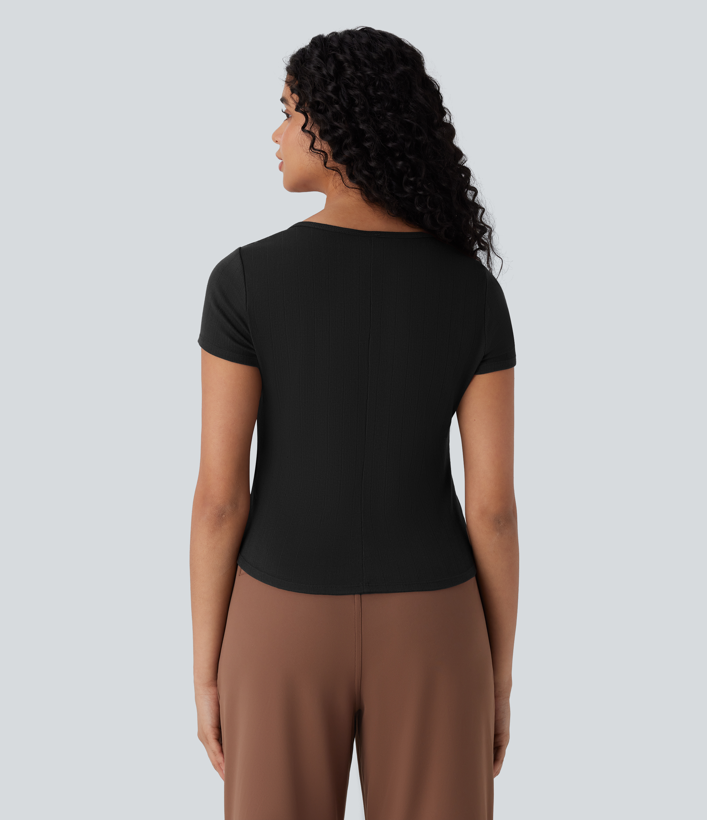 Halara Ribbed Knit Square Neck Button Slim Work Top Tank Top - Black - M golf tops halter top tunic tops sleeveless tops backless top 