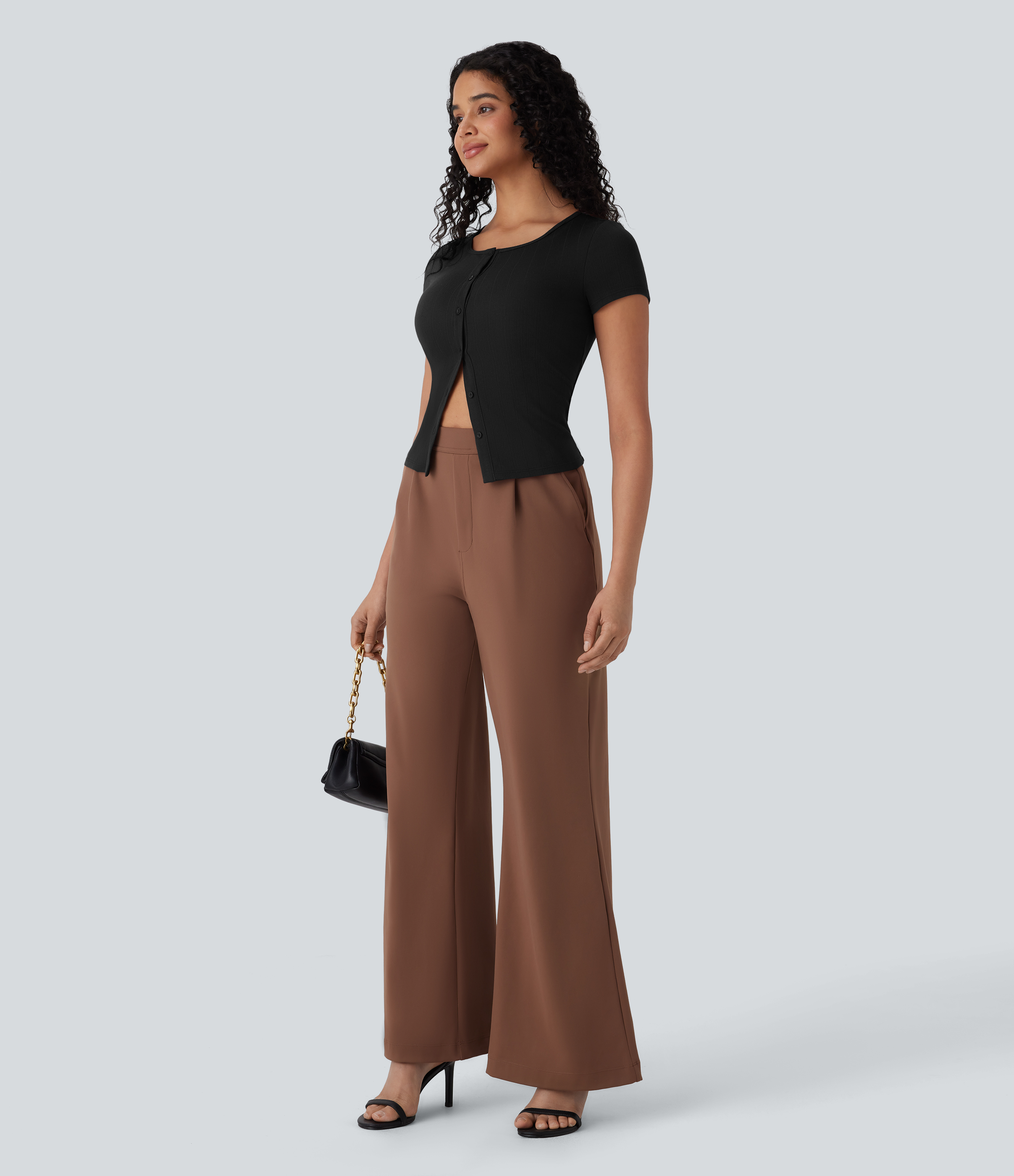Halara Ribbed Knit Square Neck Button Slim Work Top Tank Top - Black - M golf tops halter top tunic tops sleeveless tops backless top 