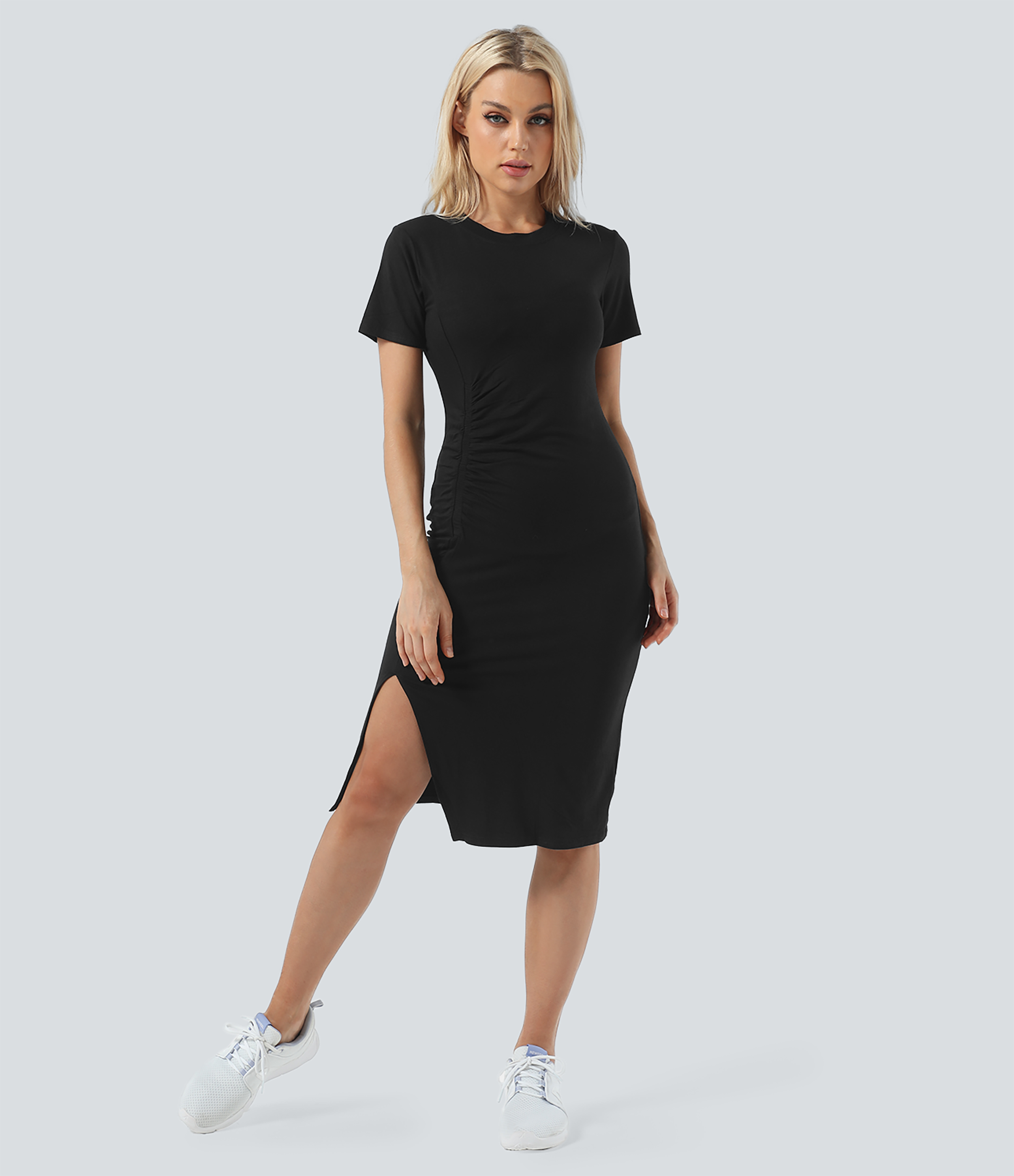 Everyday Vestido Midi con abertura y fruncido -Wonder