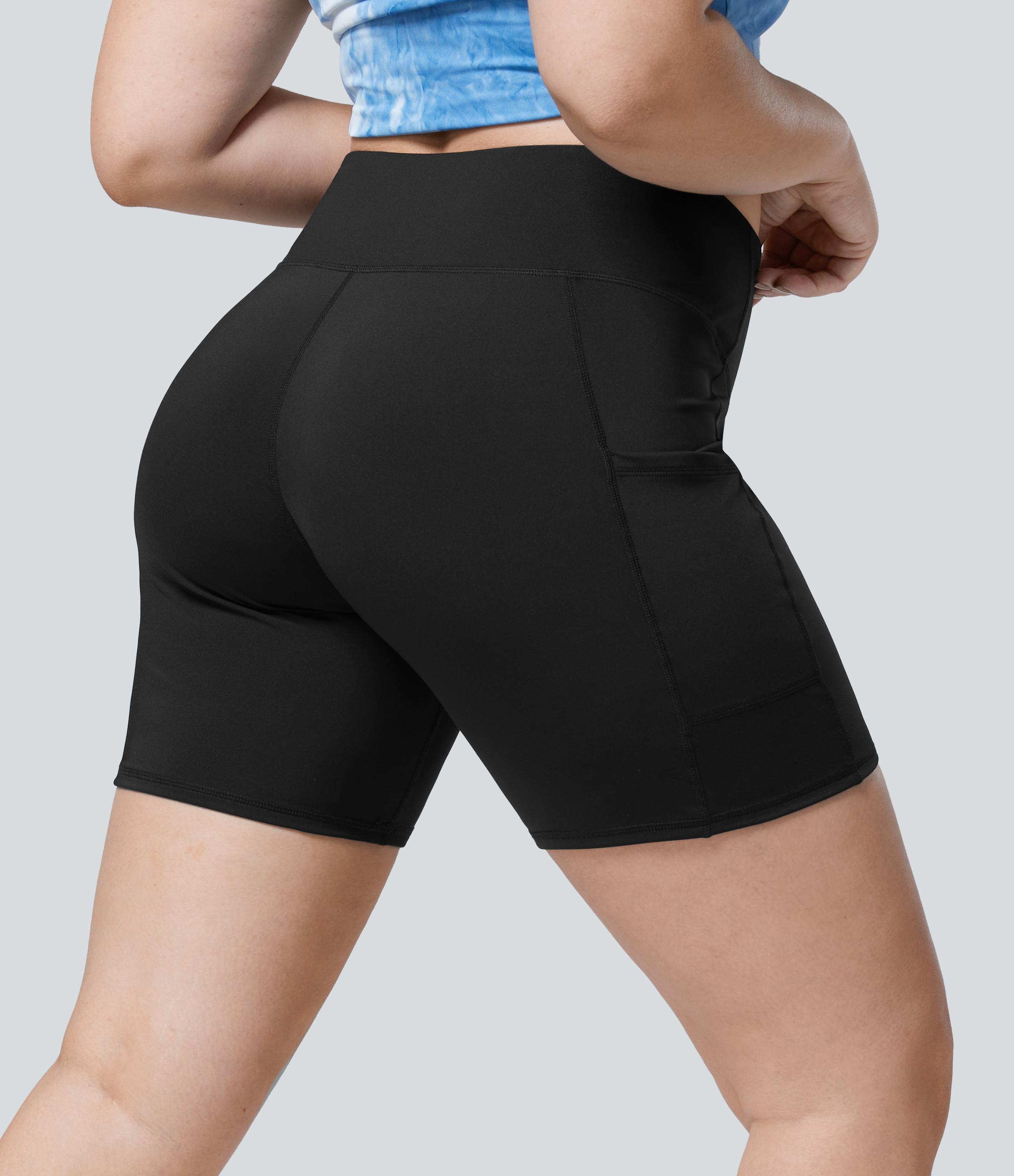 Halara High Waisted Side Pocket Yoga Plus Size Biker Shorts 6'' - Black - 2X