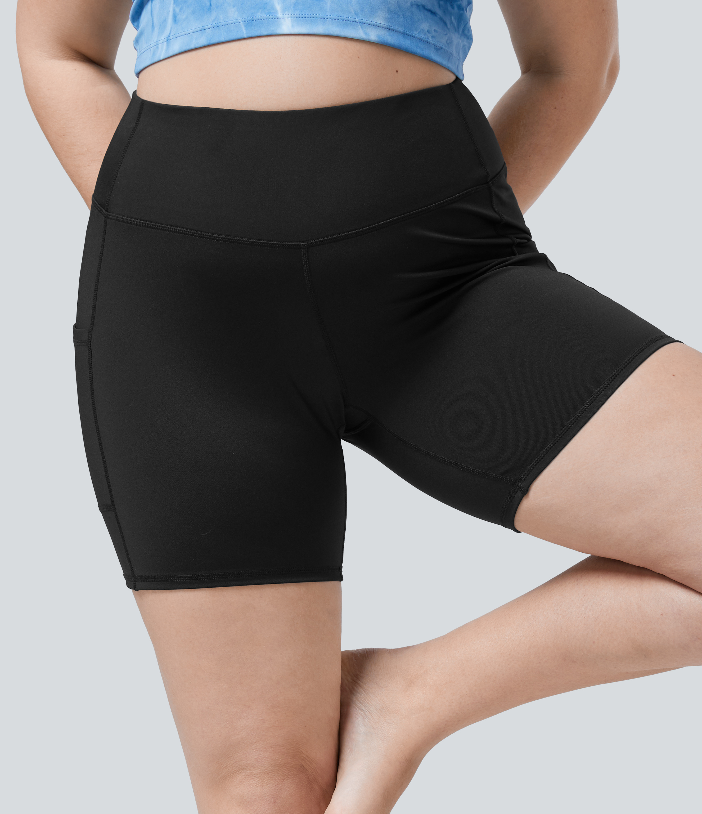 Negro Pantalón corto yoga tiro alto bolsillo lateral talla grande 15cm / 2