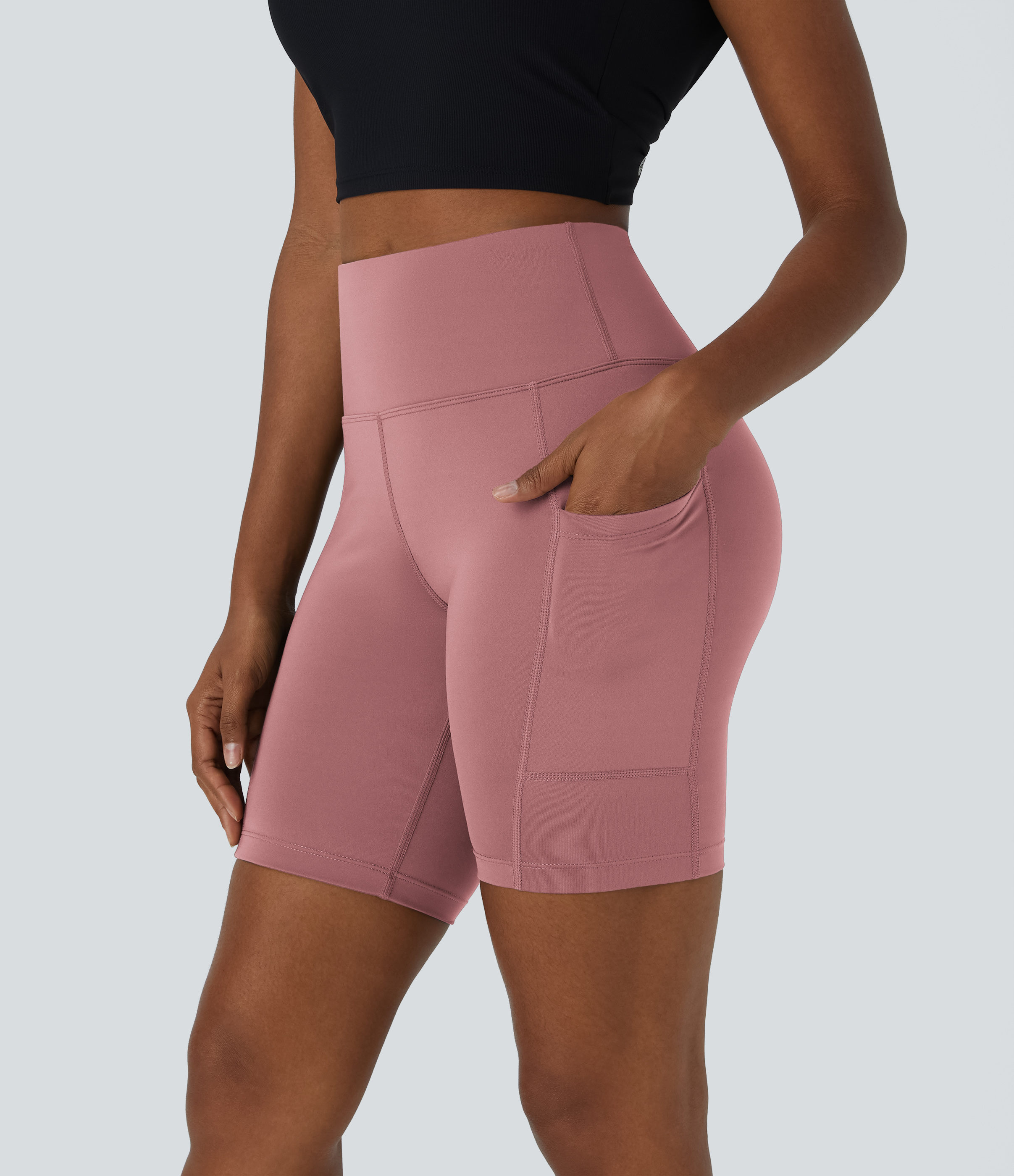 High Waisted Pocket Plain Bike Running Shorts 7''