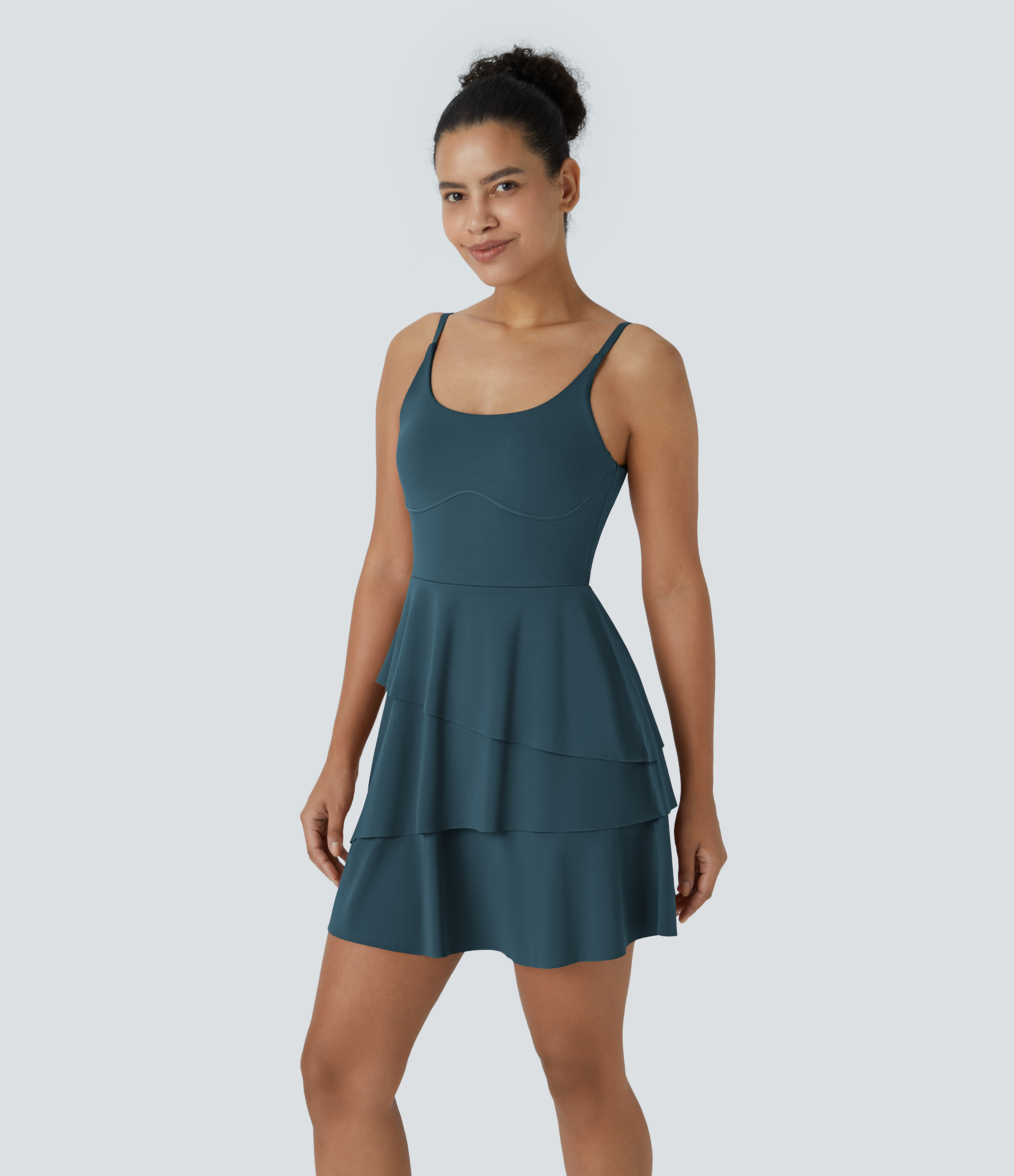 Softlyzero™ Airy Backless Tiered Ruffle 2-in-1 Pocket  Mini Slip Dance Active Dress-UPF50+