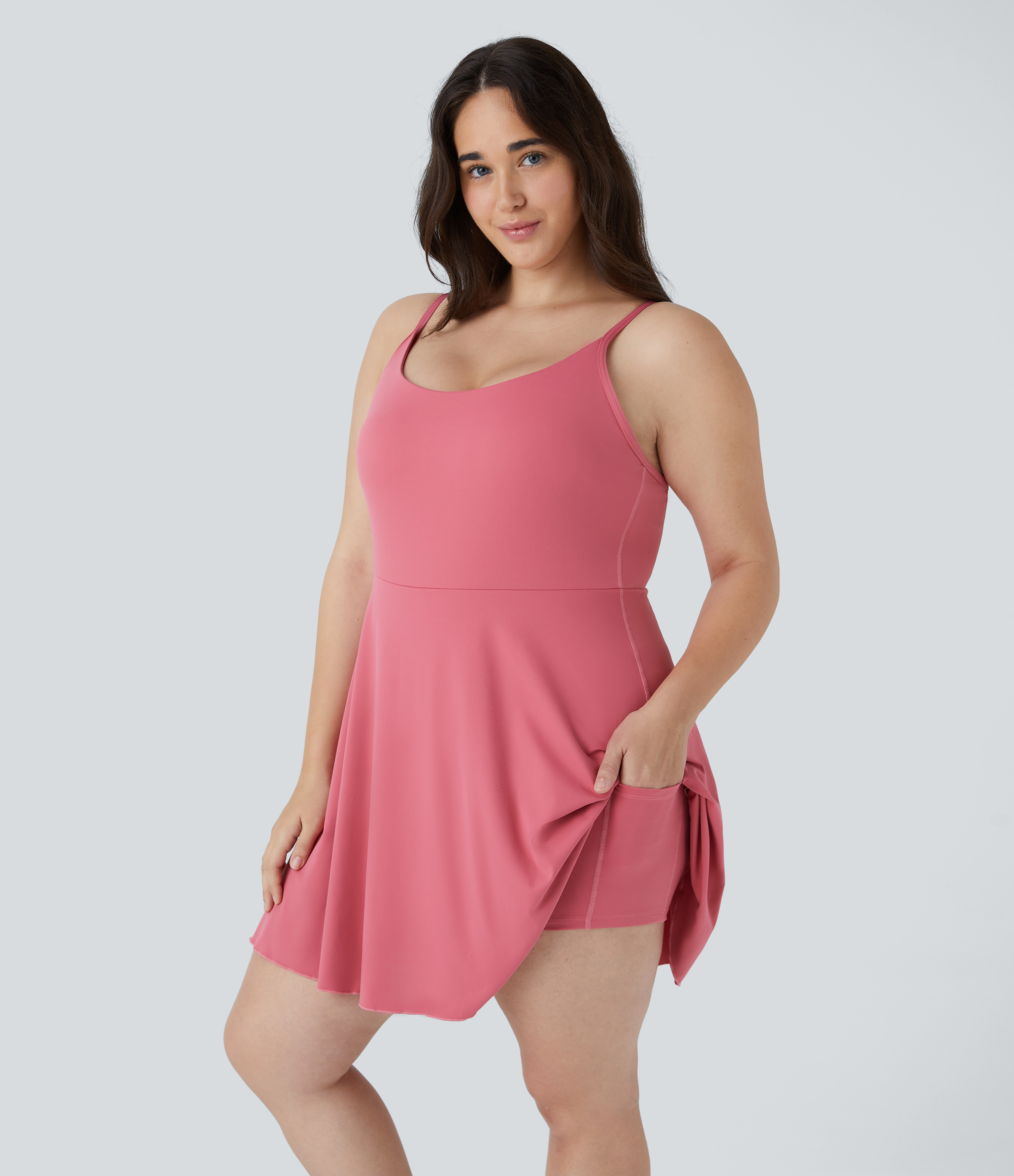 Halara Everyday Softlyzero™ Plush Padded Pocket 2-in-1 Plus Size Activity Dress-Jubilee - Begonia Rouge - 4X