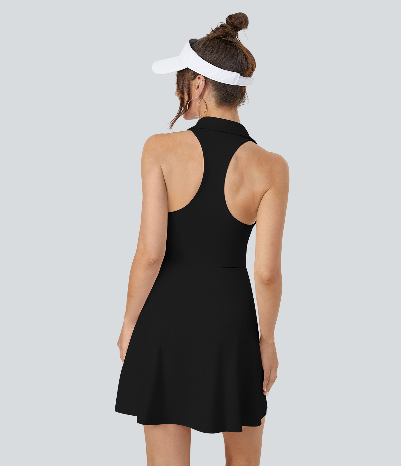 Negro Vestido golf 2 piezas cuello V profundo espalda cruzada tacto fresco bolsillo camiseta / 2