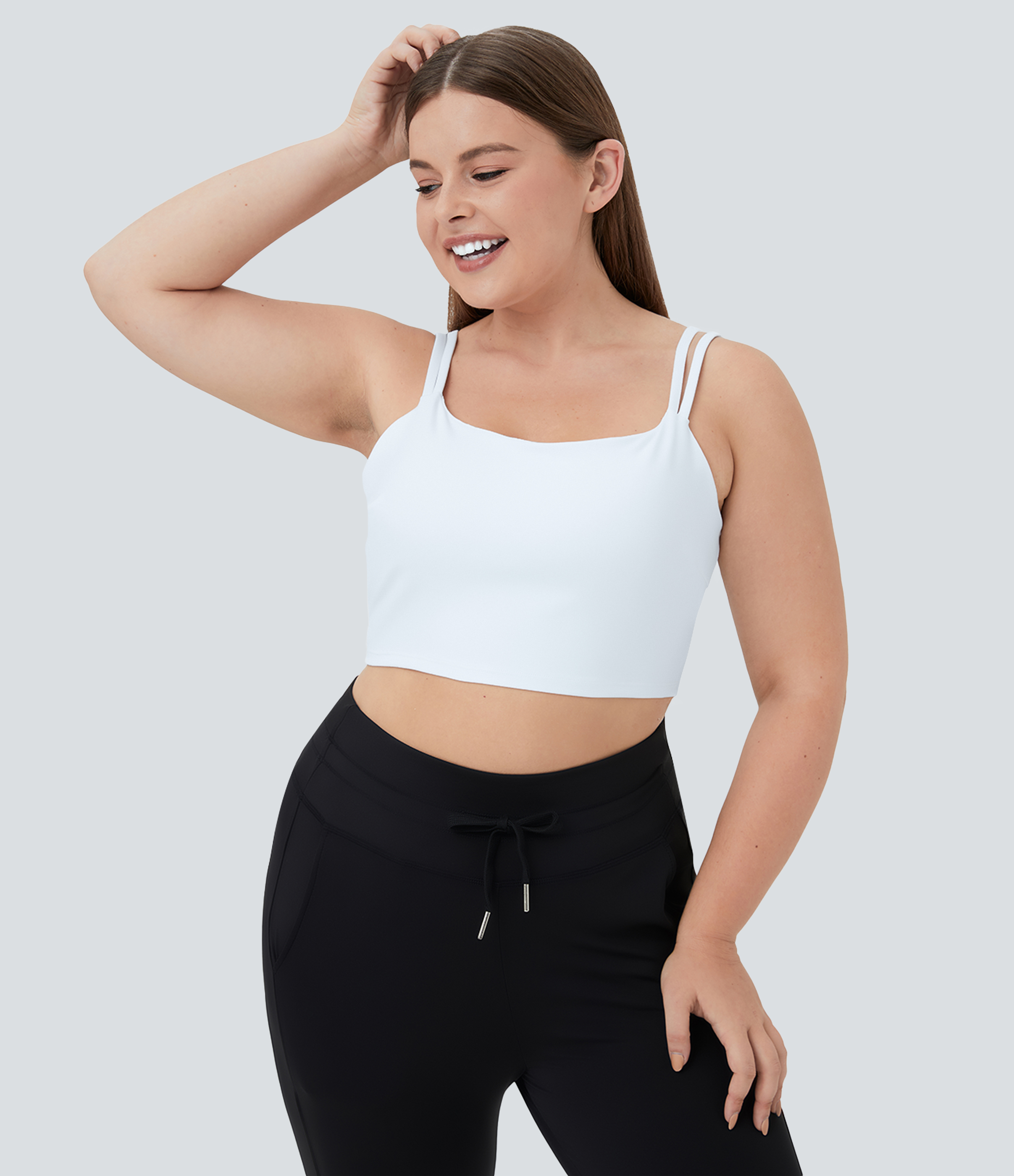 White Tank Top sin mangas recortado talla plus entrenamiento retorcido espalda descubierta tirante doble / 2