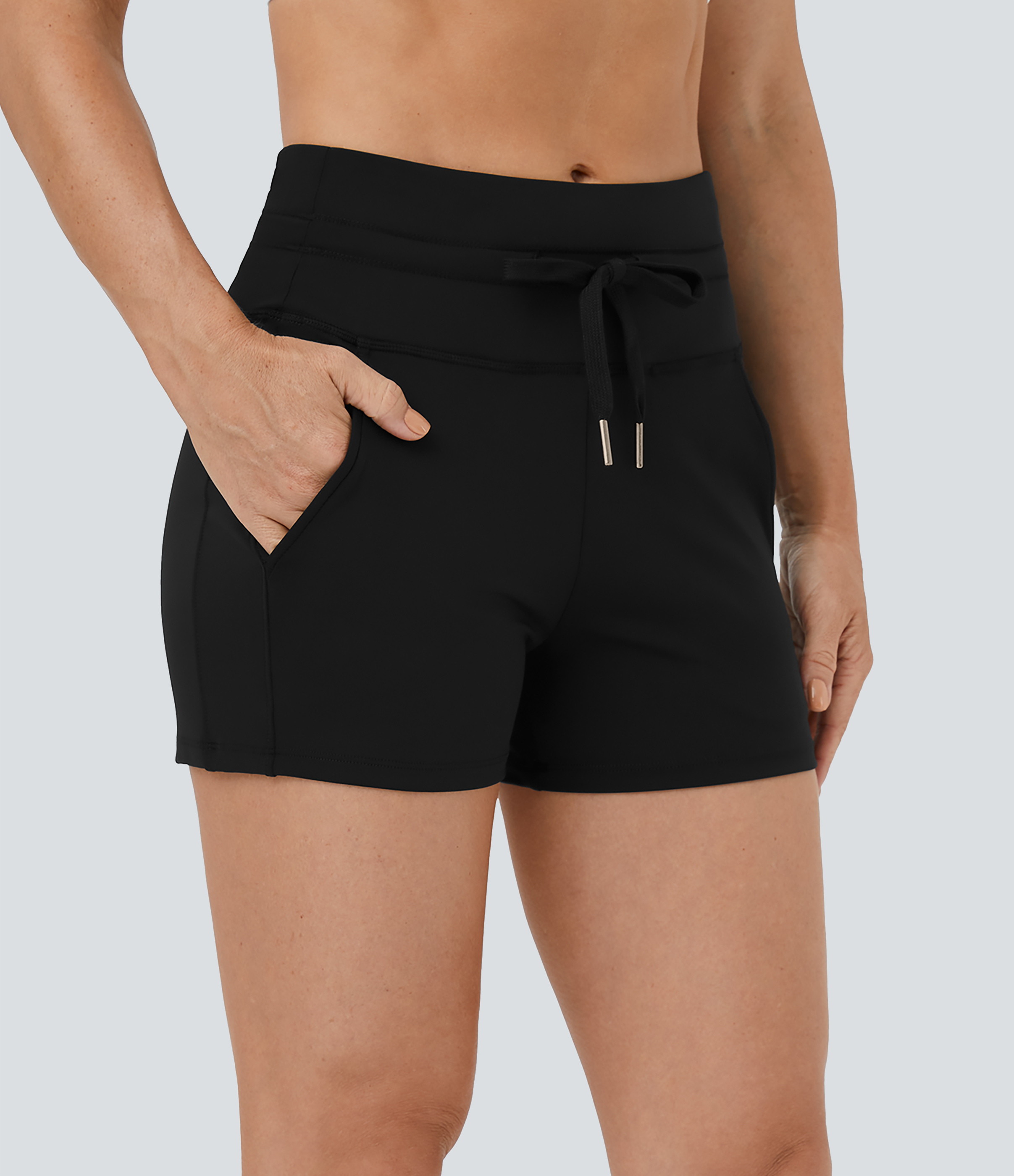 Black SoftlyZero™ Airy High Waisted Drawstring Pocket Plain InstantCool Shorts 3'' / 1