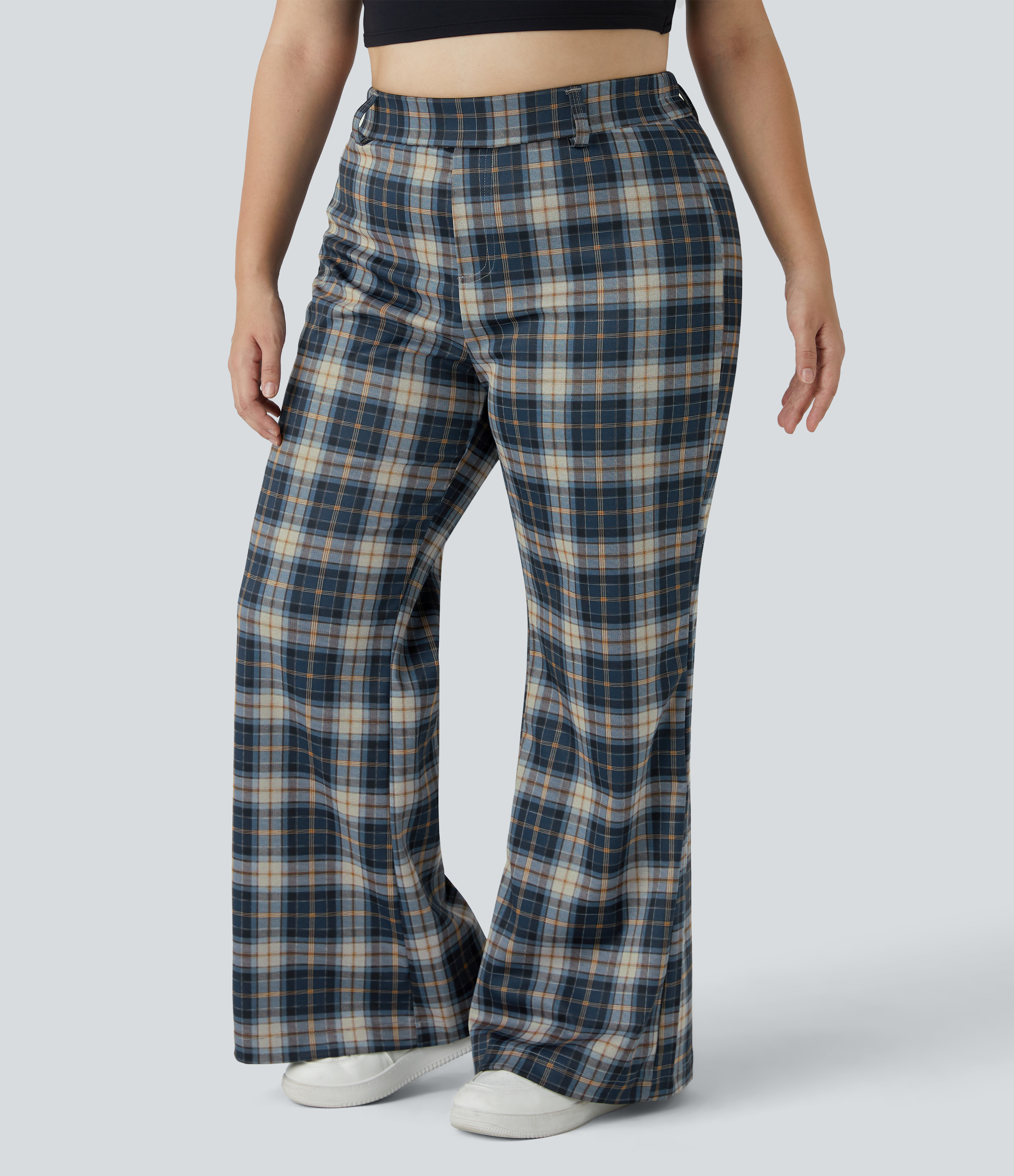 Pantalones anchos de tiro alto a cuadros disponible en tallas grandes