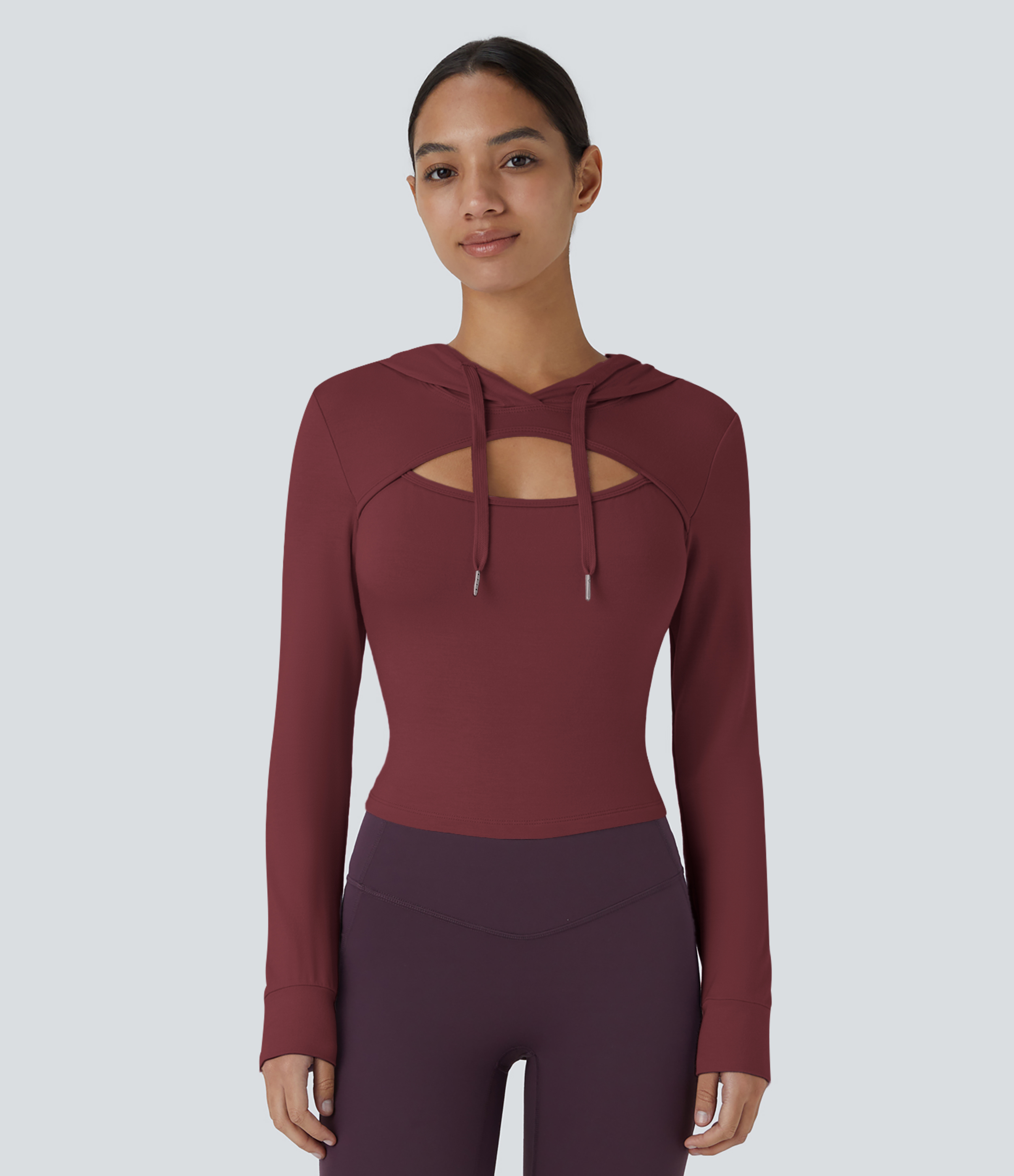Hooded Drawstring Cut Out Casual Hoodie Sweatshirt