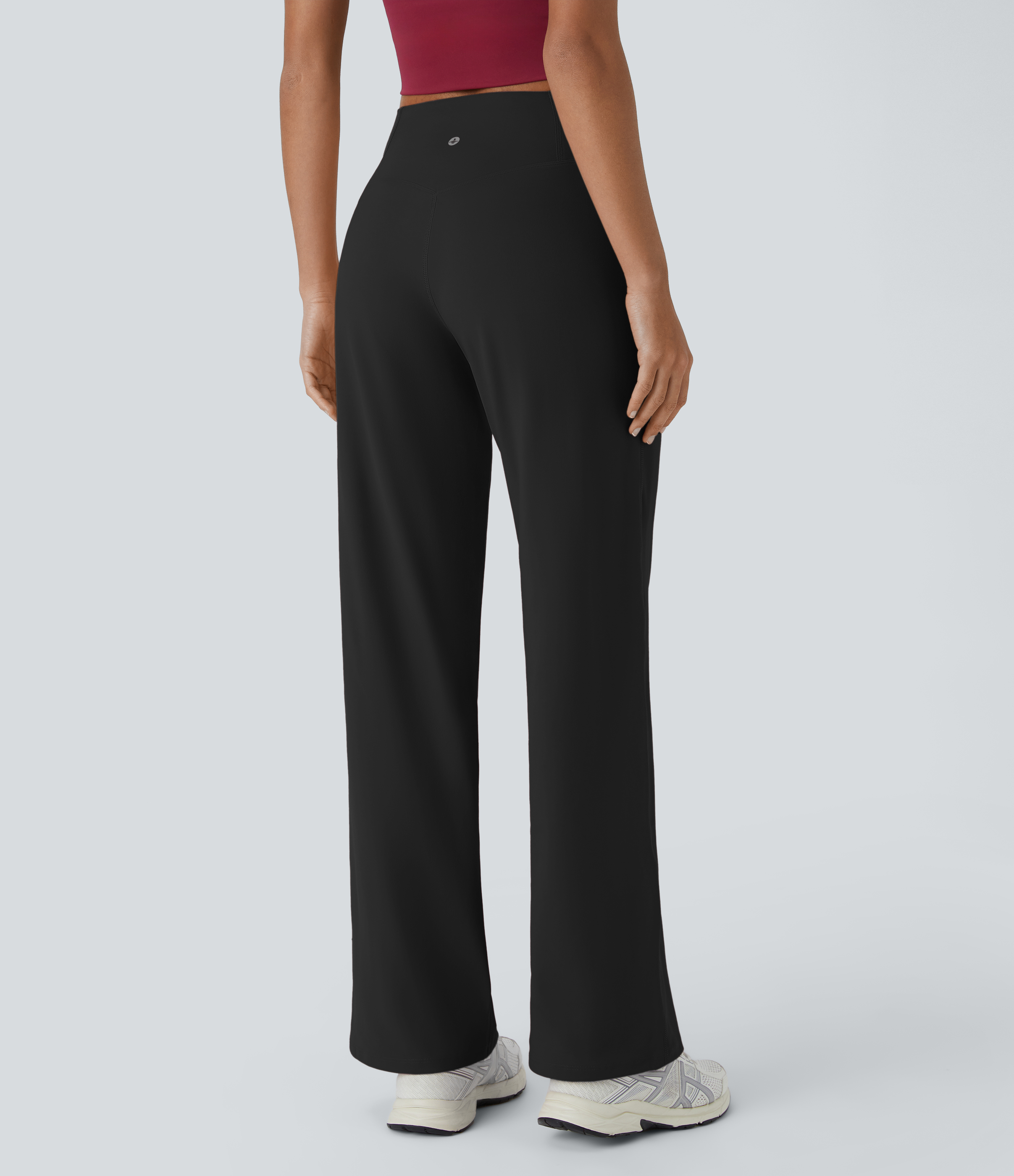 Negro Pantalón ancho de tiro alto con cintura cruzada y bolsillo invisible / 2