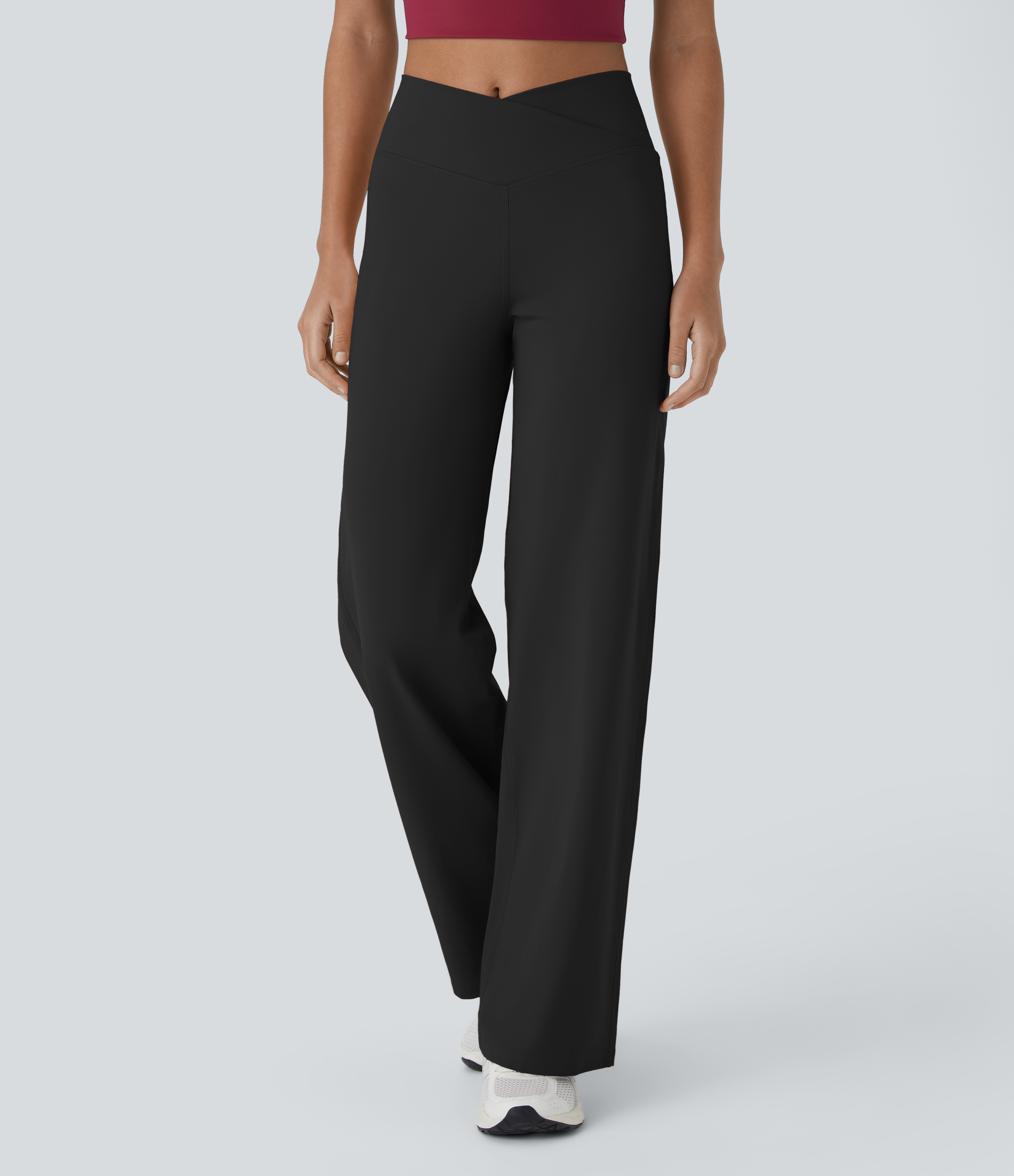 Crossover high-waisted back pocket wide yoga pants
