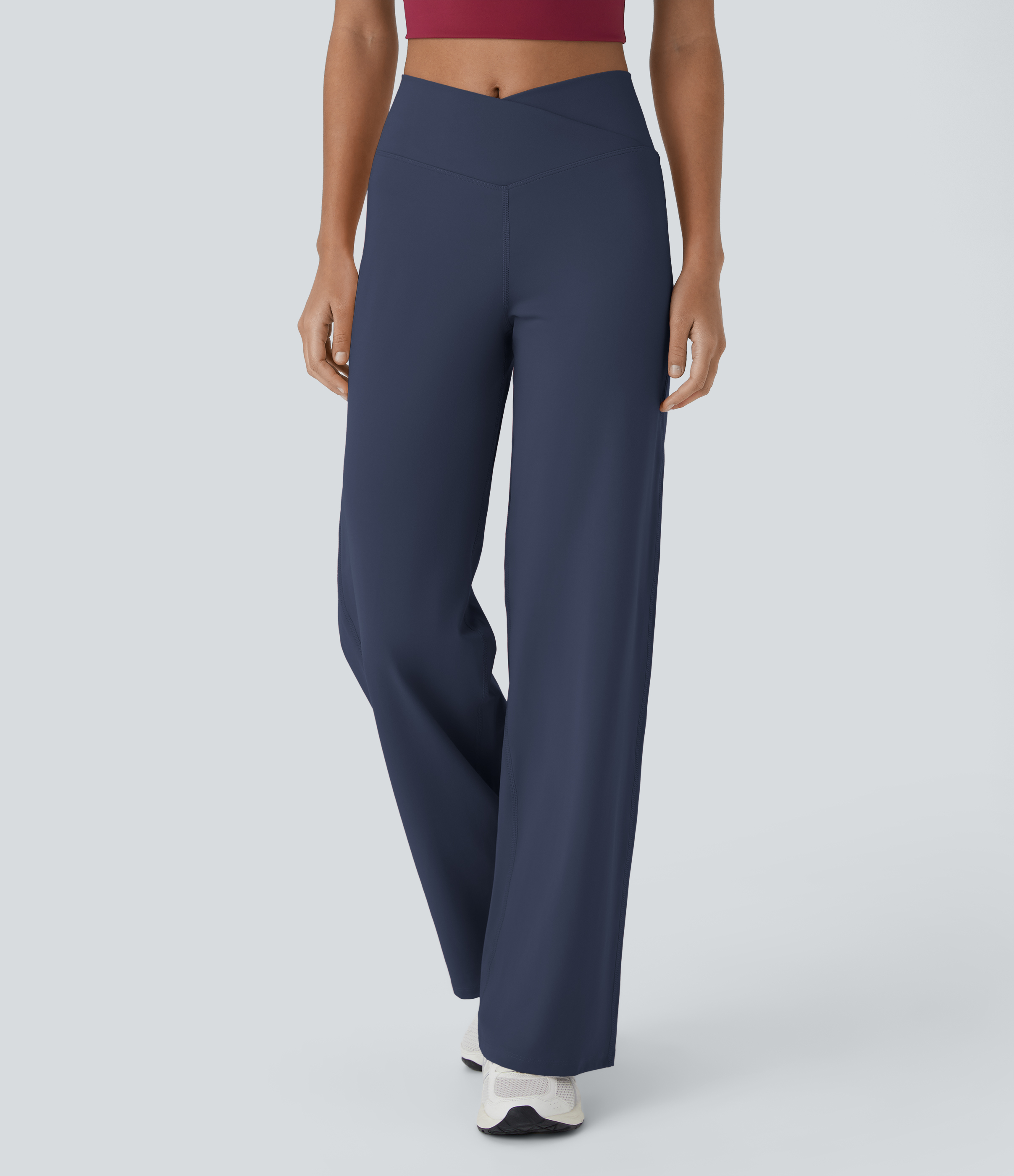 Pantalón ancho de tiro alto con cintura cruzada y bolsillo invisible
