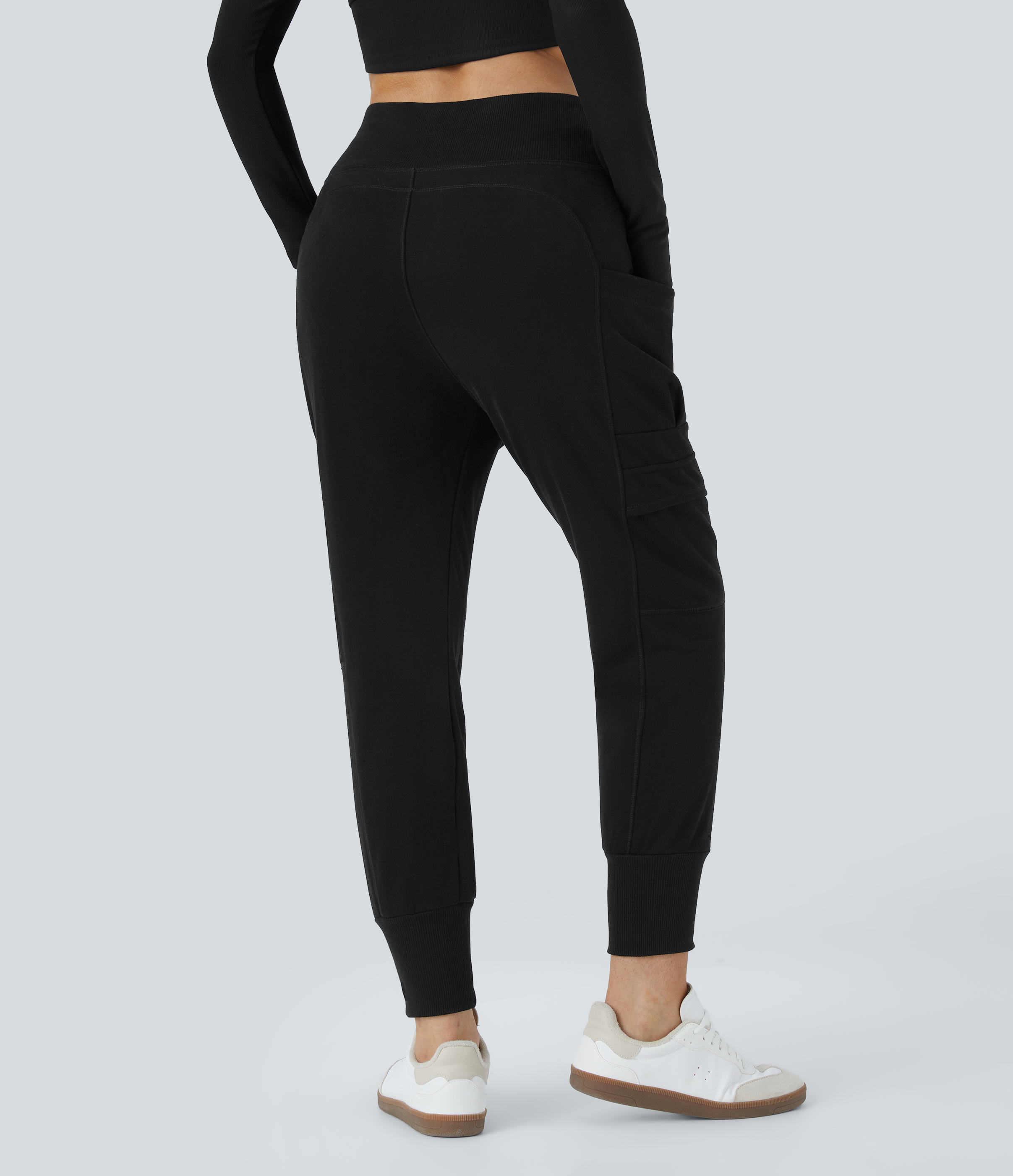 Negro Joggers cargo holgados estilo harem de forro polar, talle alto, plegables y con bolsillos / 2