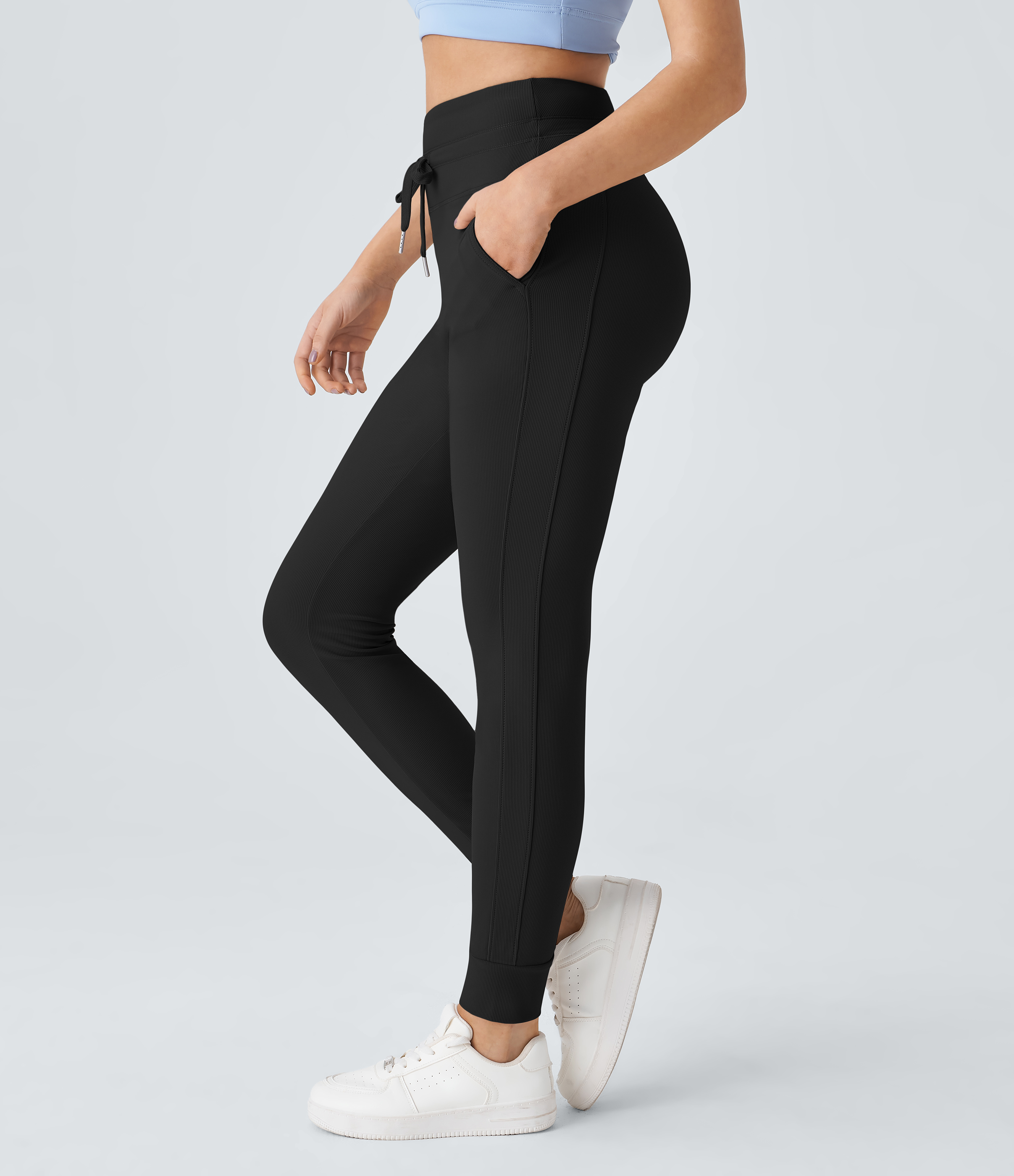 Patitoff™ Flow — joggers taille haute à cordon, poches, unis, longueur totale, résistants aux poils d'animaux