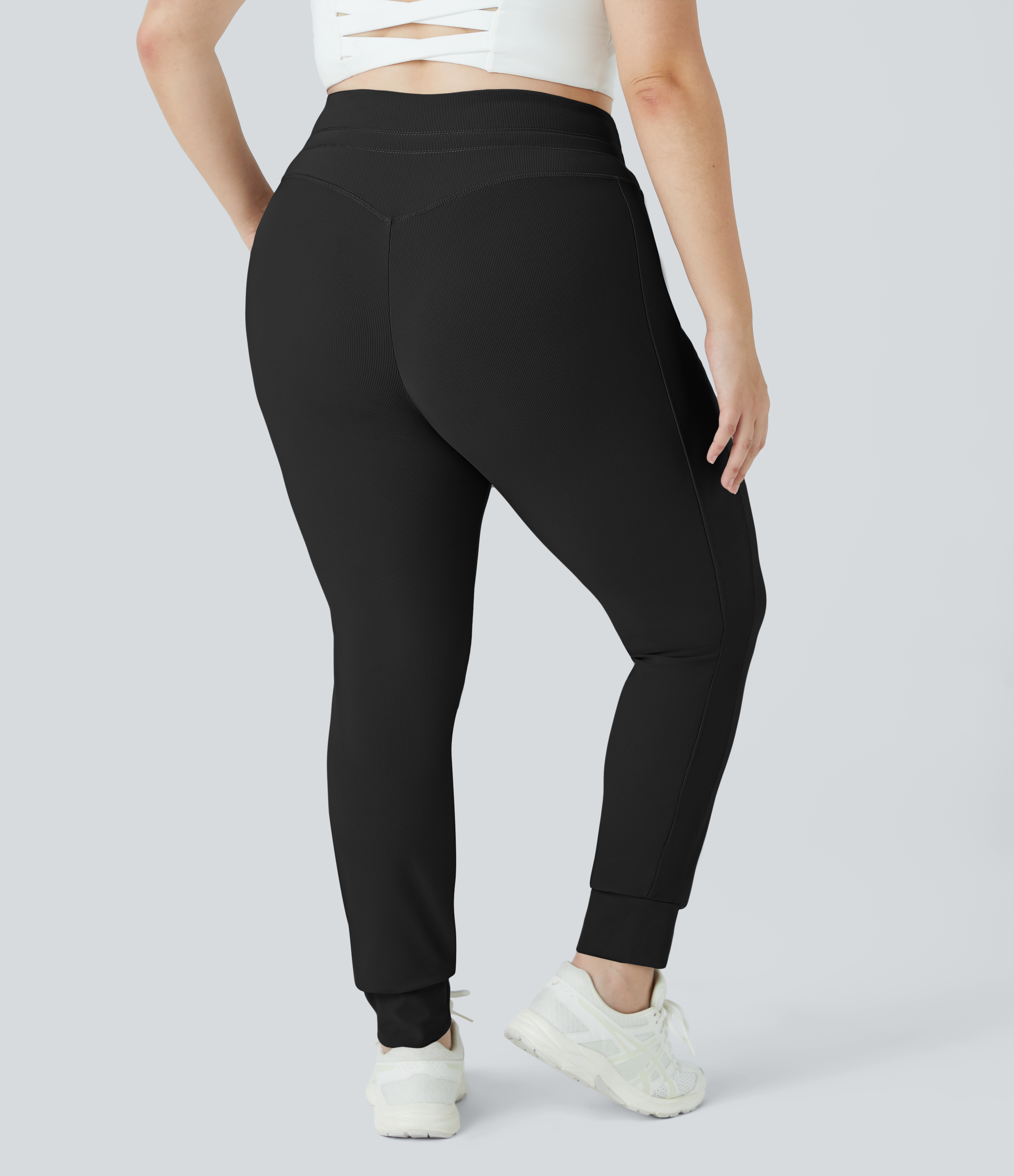 Black Joggers Patitoff™ Flow liso tiro alto bolsillo lateral cordón resistente pelo mascota / 2