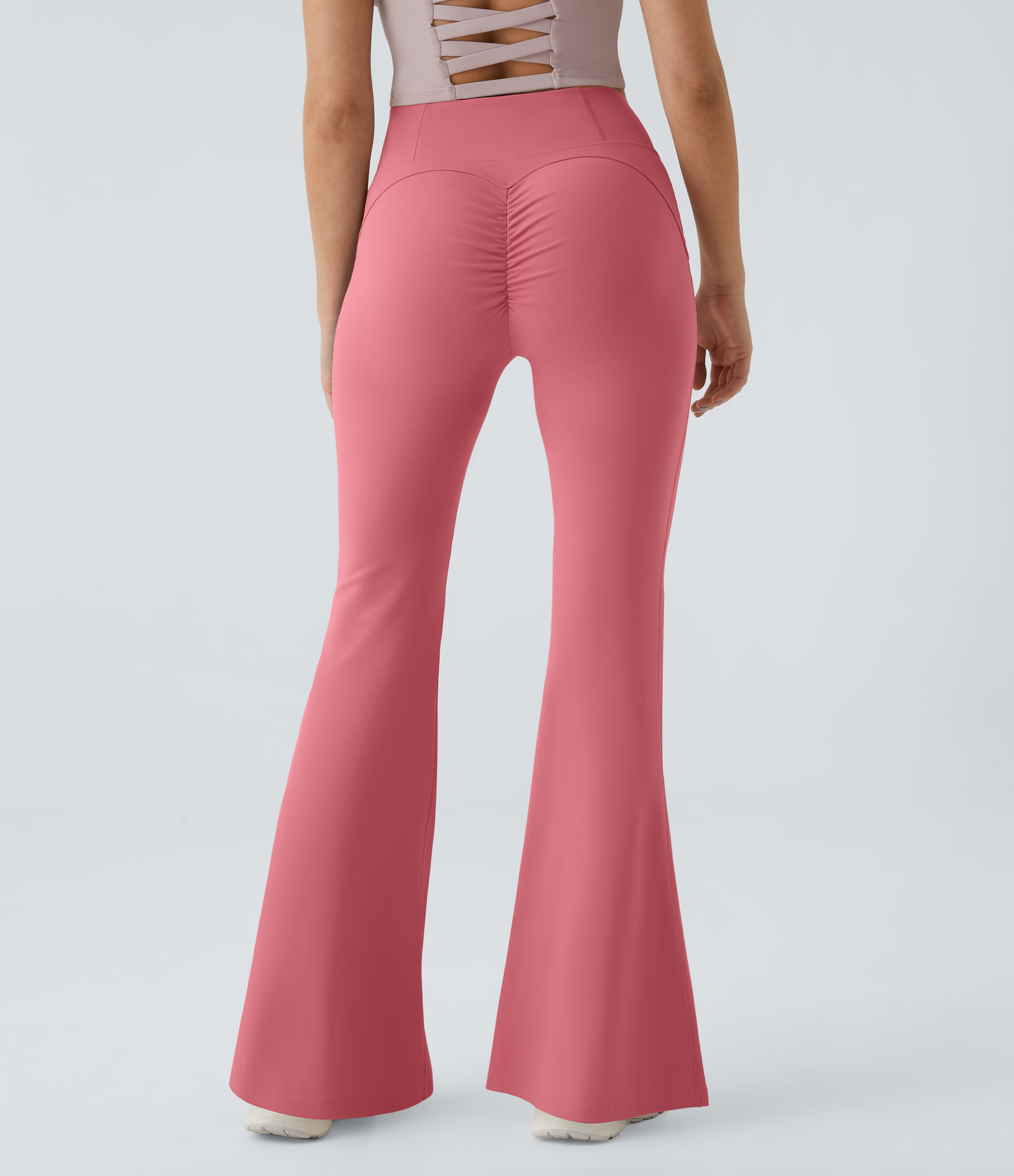 Candy Pink Leggings  súper acampanados realza glúteos con fruncido y cintura cruzada con bolsillos / 2