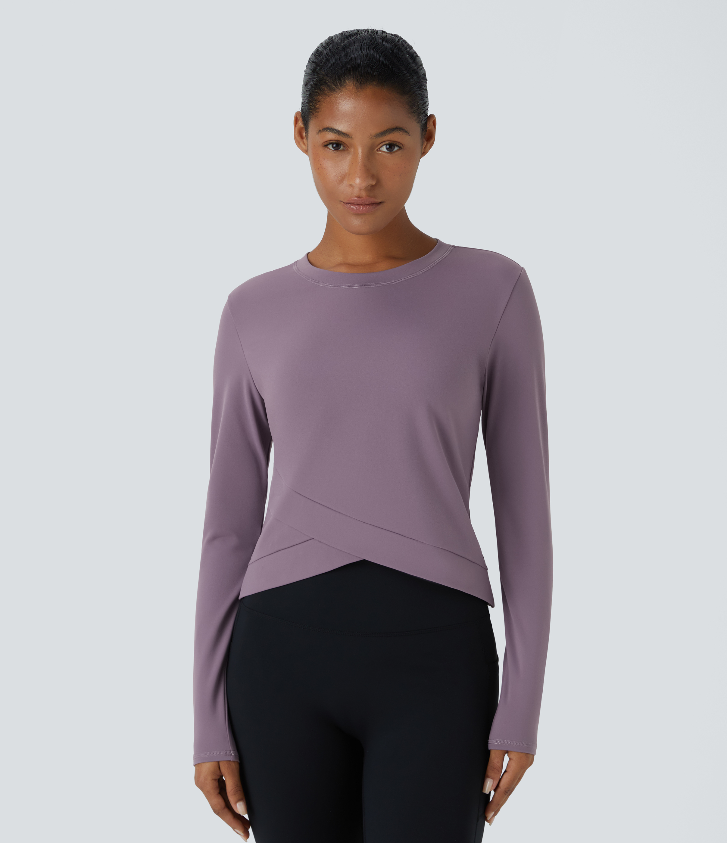 Softlyzero™ Plush Round Neck Crossover Hem Yoga Sports Top