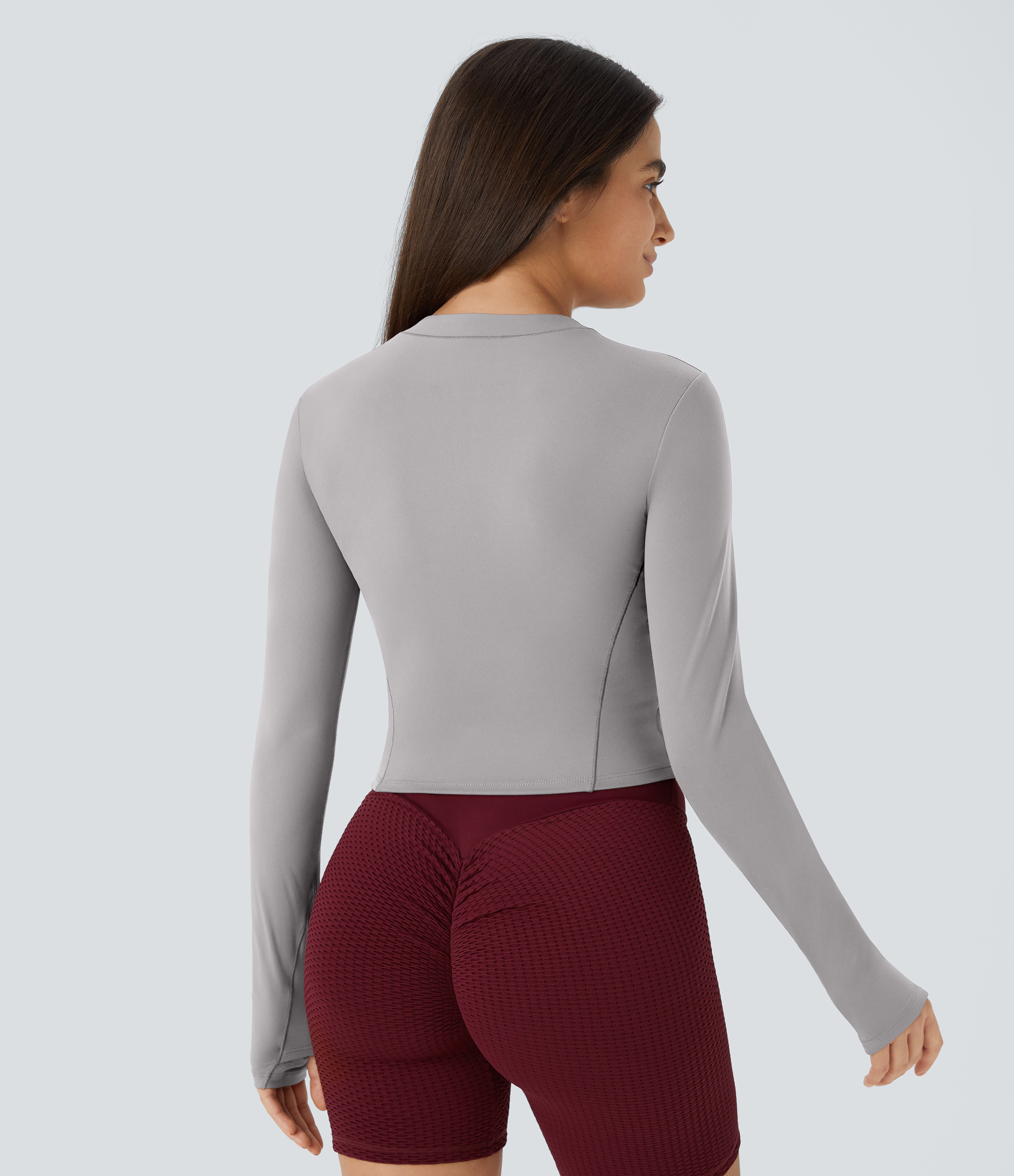 Steel Gray Softlyzero™ Plush Sports Top deportivo golf manga larga media cremallera ojal para pulgar / 2