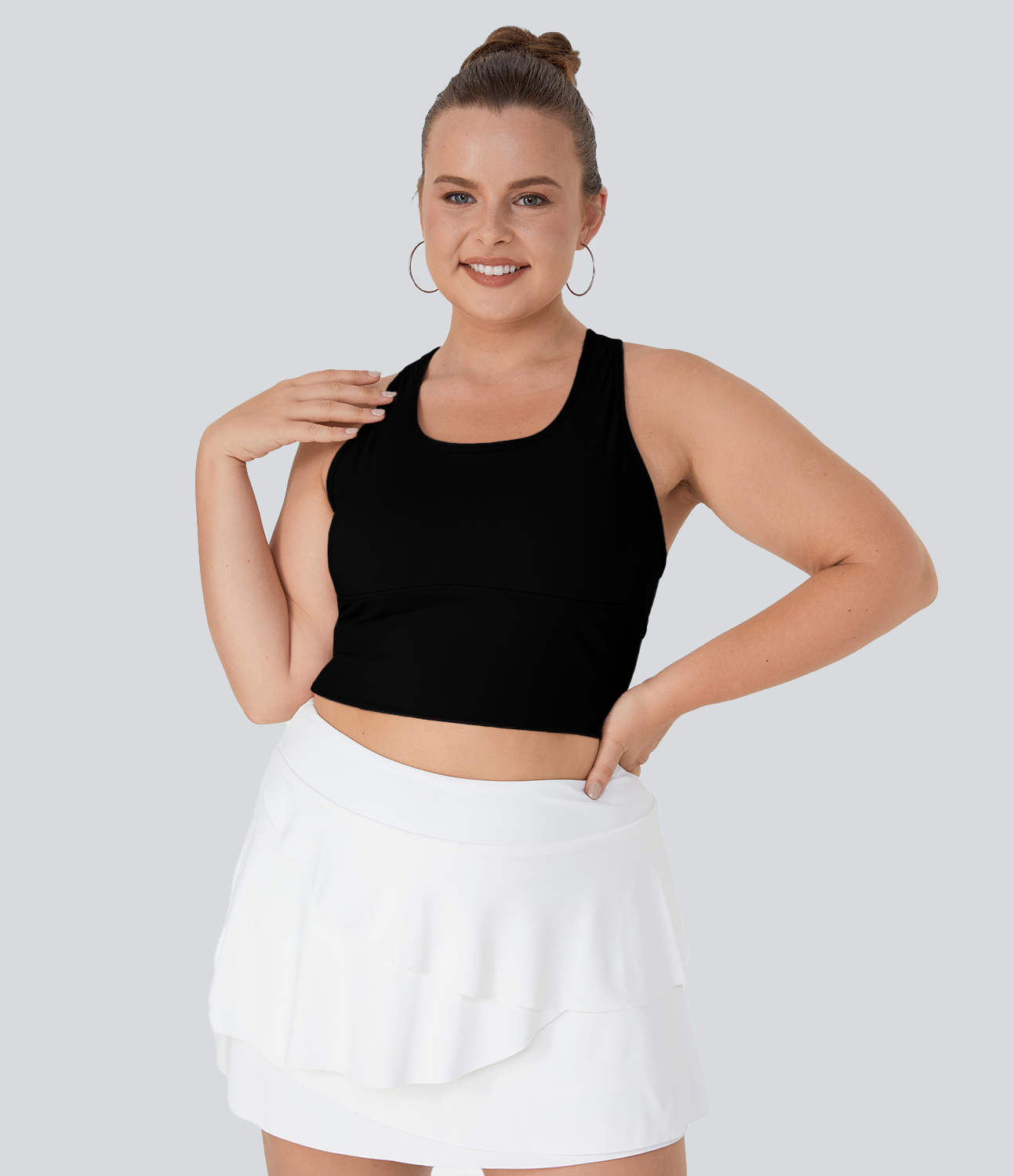 Black Softlyzero™ Plush Tank Top sin mangas yoga talla plus cut out espalda cruzada cuello en U / 1