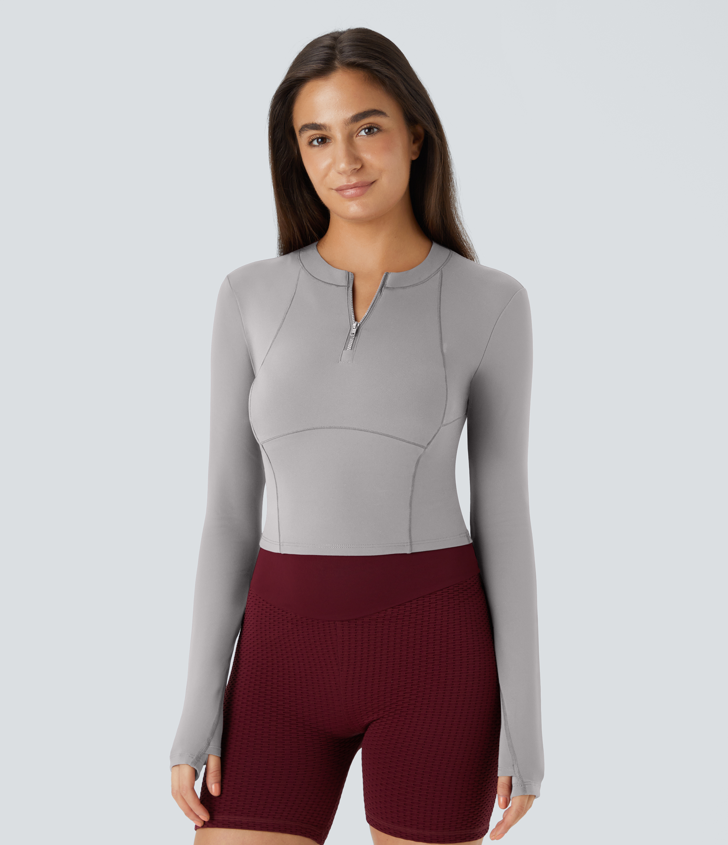 Softlyzero™ Plush Sports Top deportivo golf manga larga media cremallera ojal para pulgar