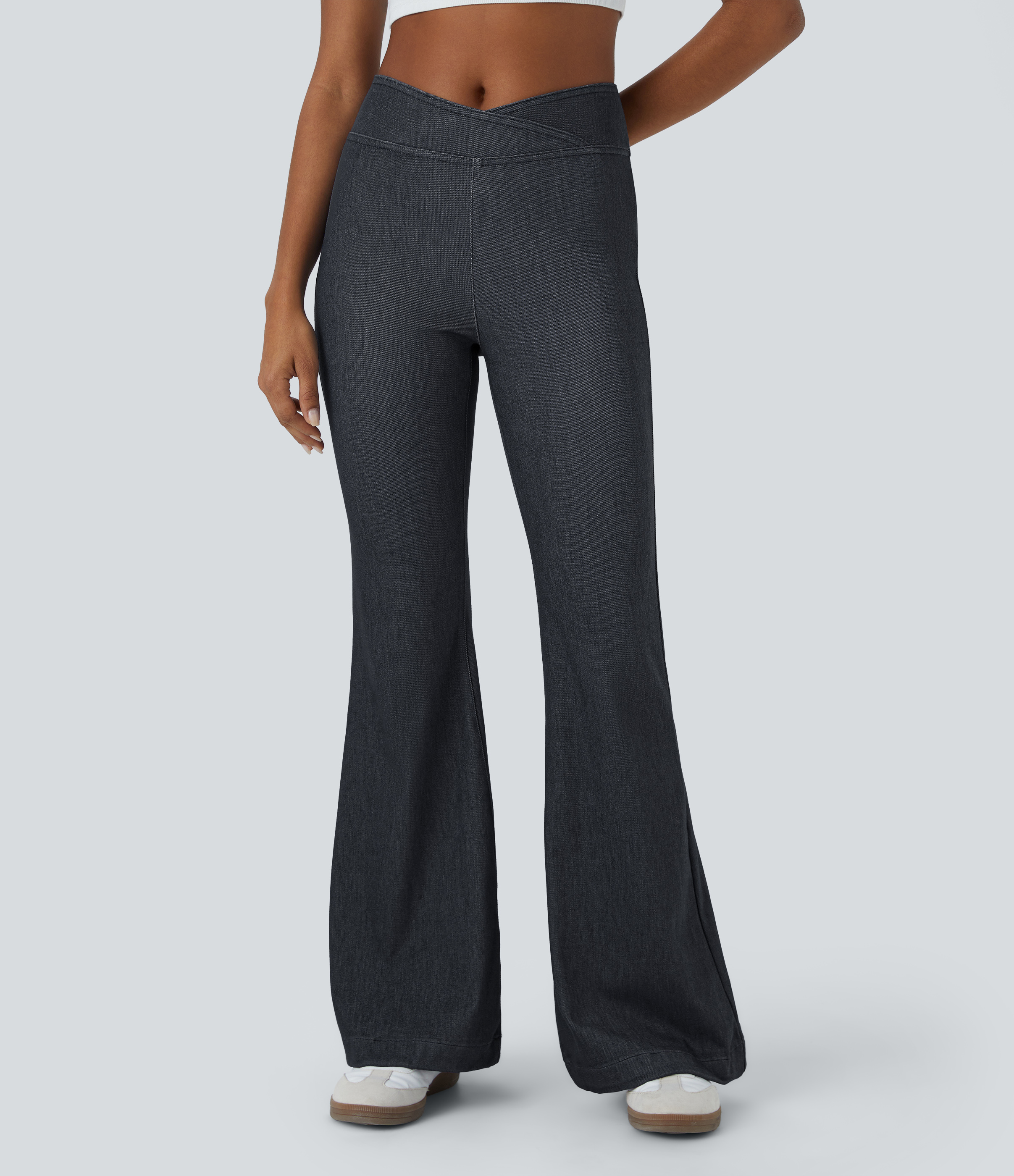 Halara Flex™ High Waisted Crossover Pocket Casual Flare Jeans - Halara
