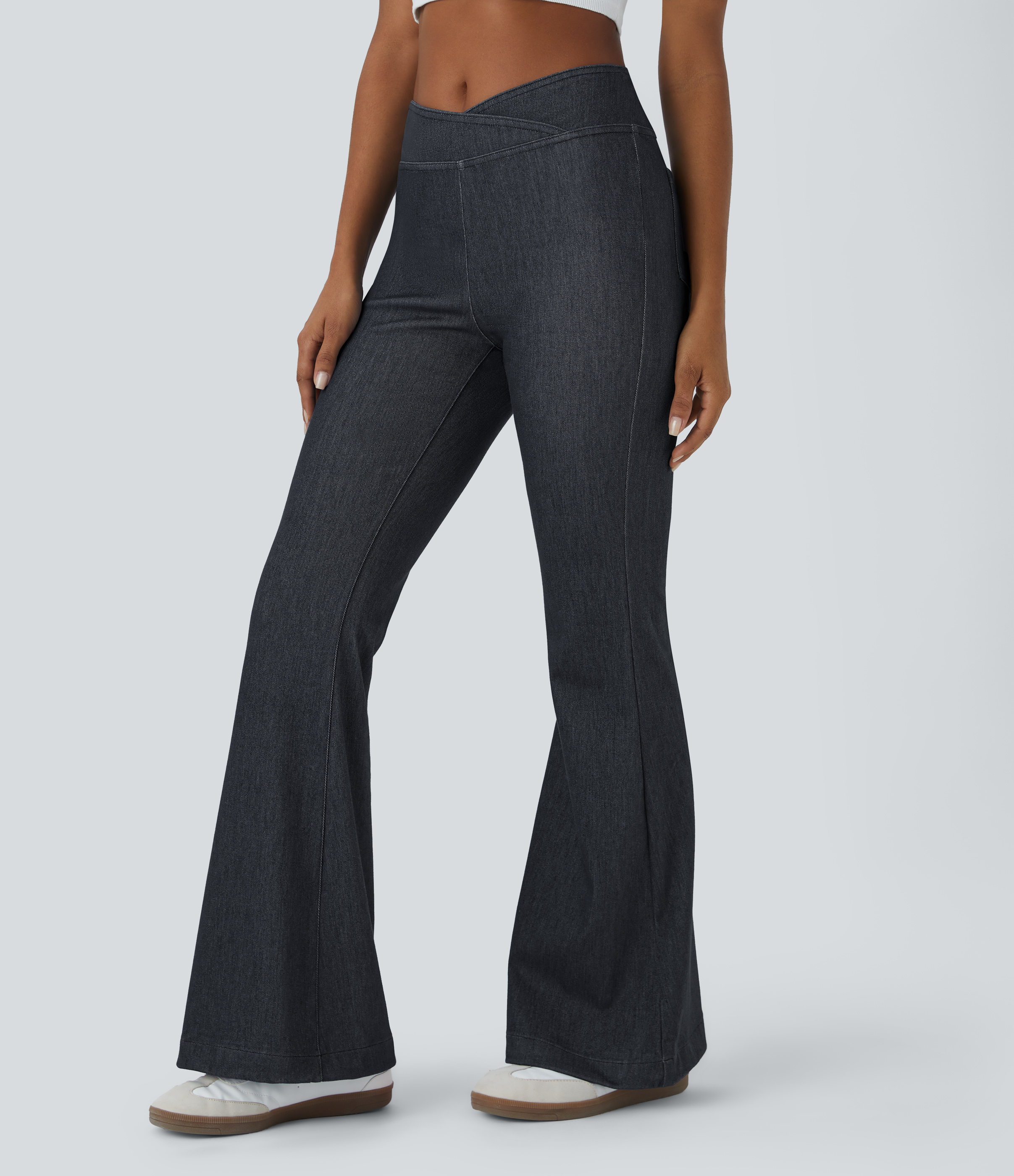 Halara Flex™ High Waisted Crossover Pocket Casual Flare Jeans - Halara
