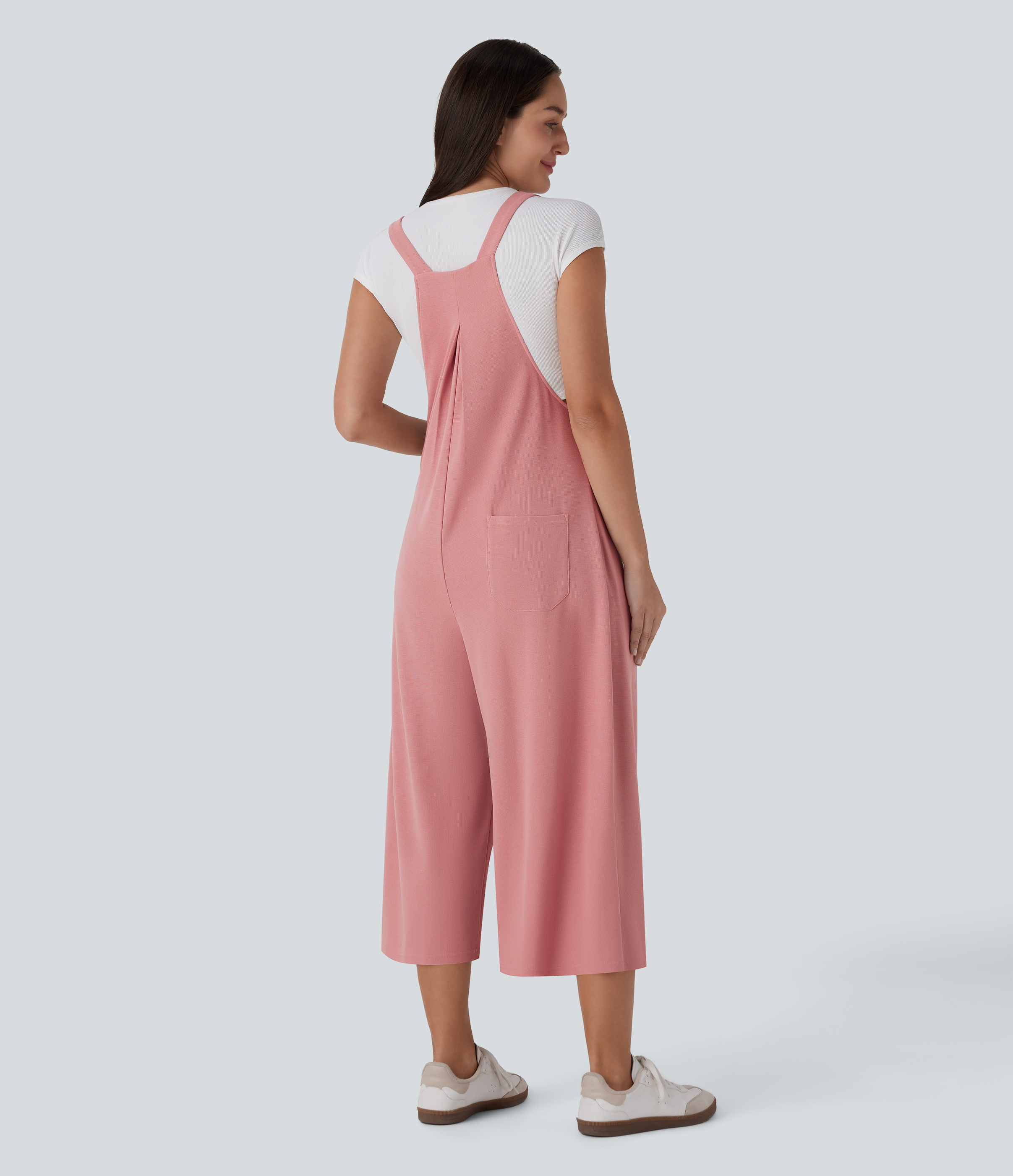 Rose Tan Overol capri múltiple bolsillo botón correa ajustable / 2