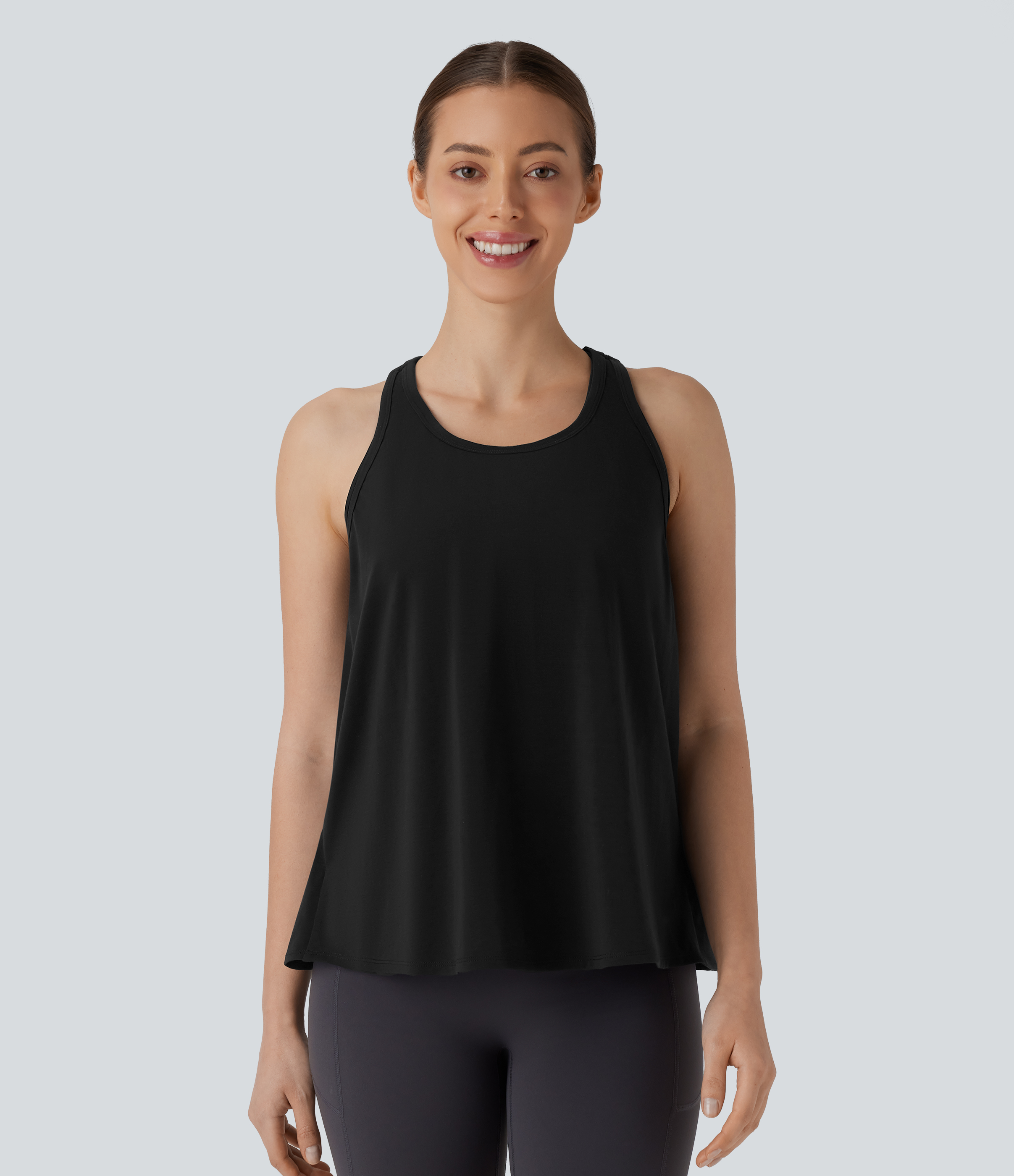 Negro Camiseta sin mangas correr secado rápido espalda deportiva dobladillo curvo raya / 2