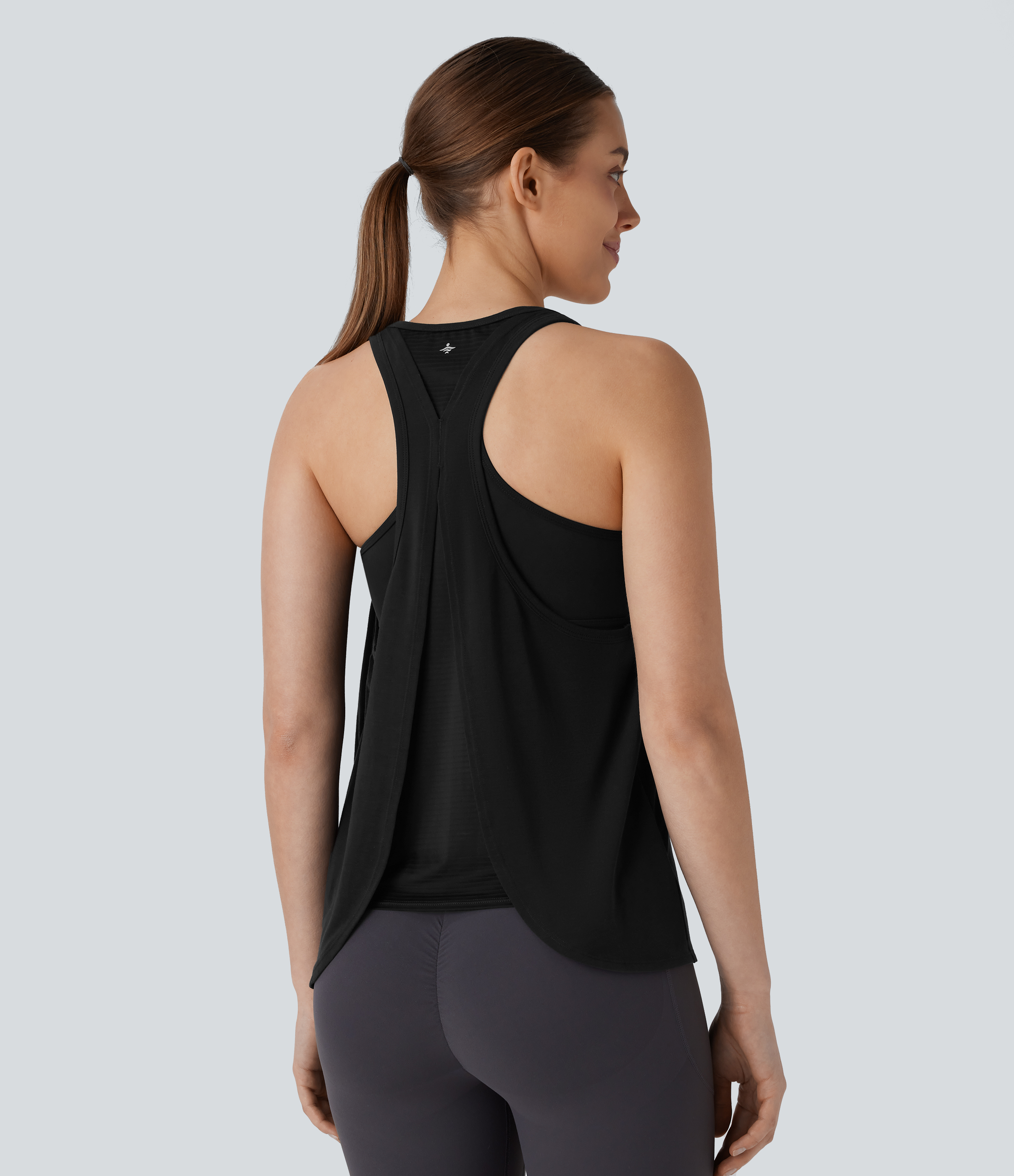 Negro Camiseta sin mangas correr secado rápido espalda deportiva dobladillo curvo raya / 1