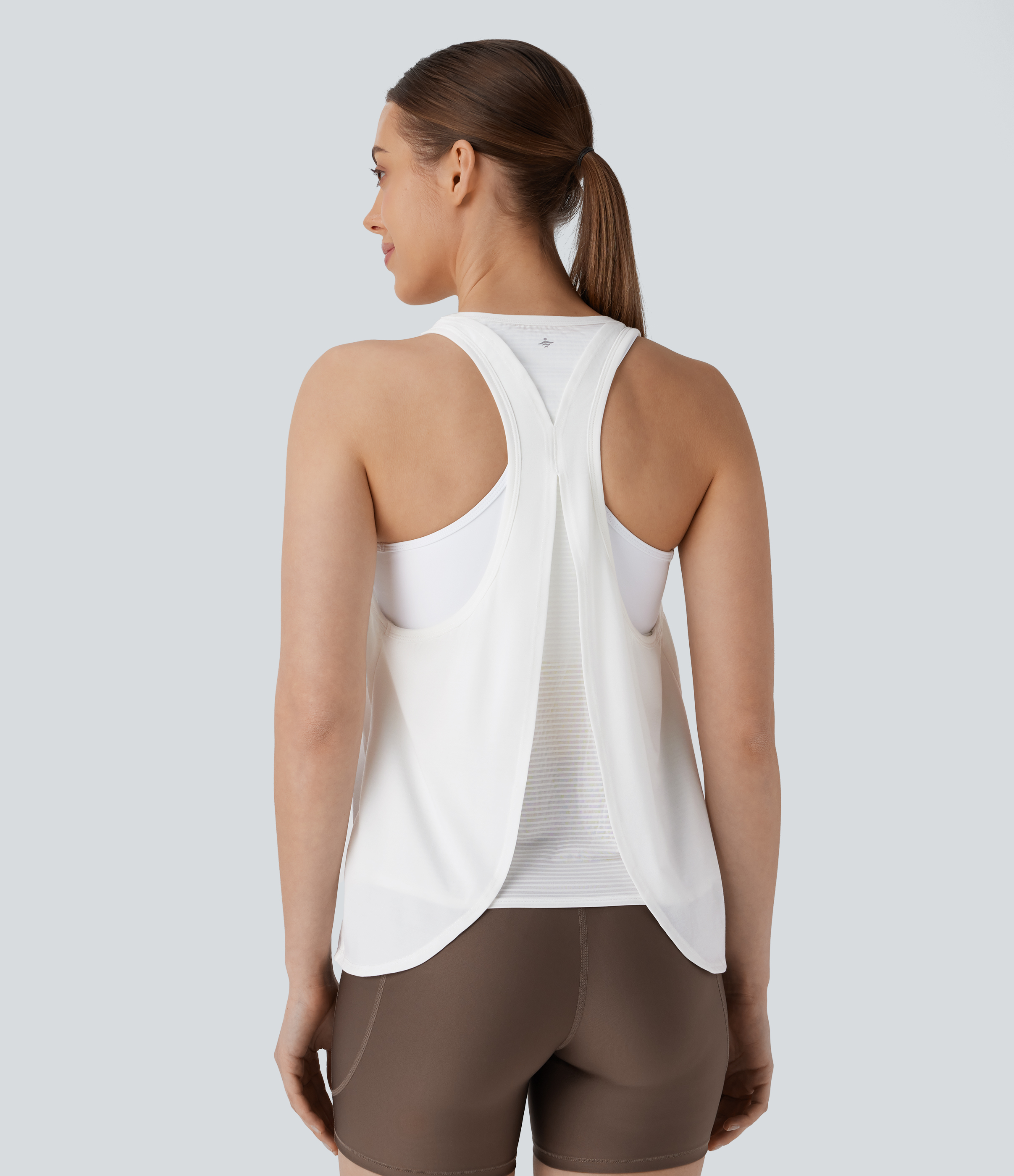 Débardeur de course à dos nageur à rayures et ourlet incurvé à séchage rapide