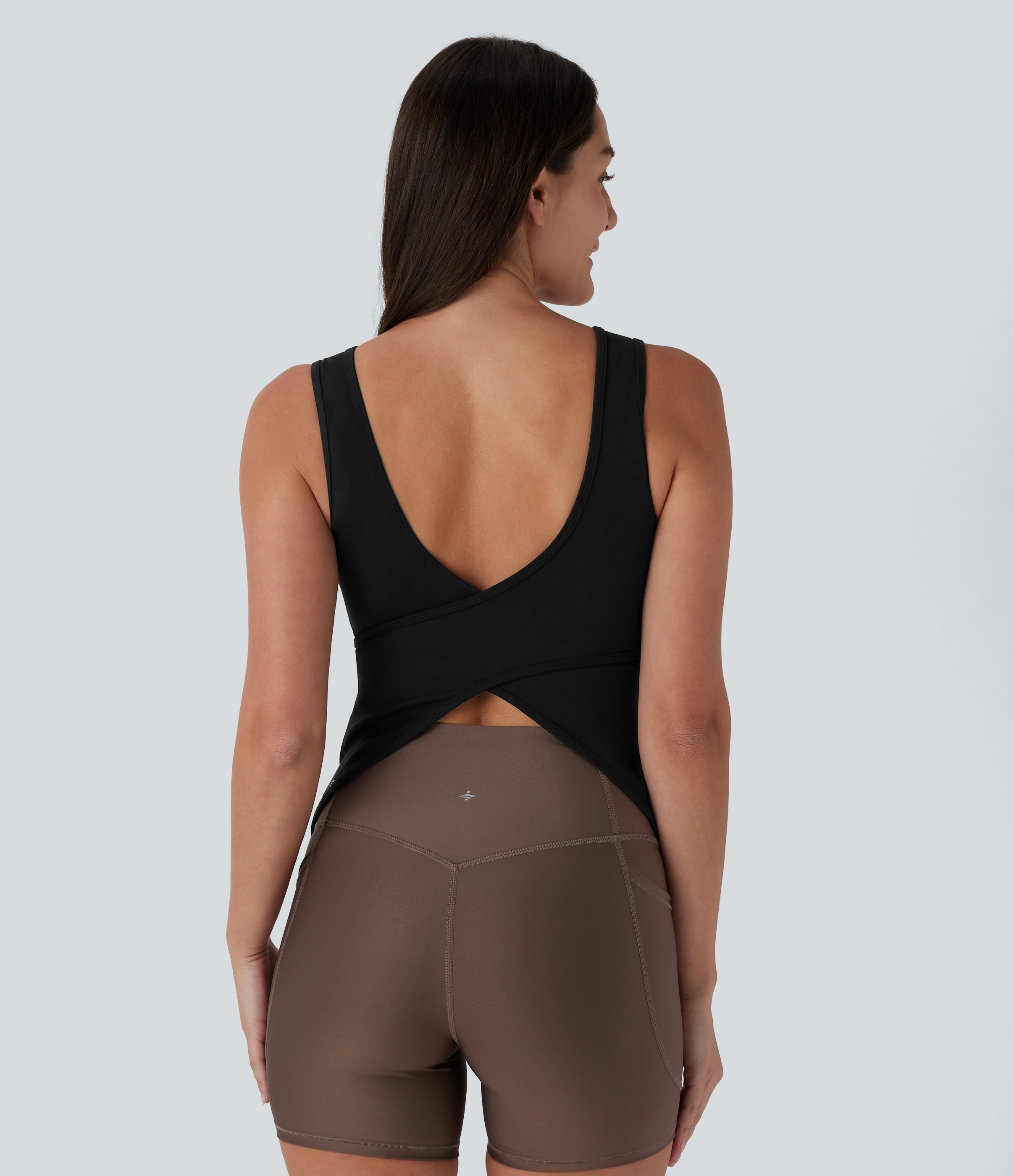Rückenfreies Crossover-Yoga-Tanktop mit U-Ausschnitt - extralang