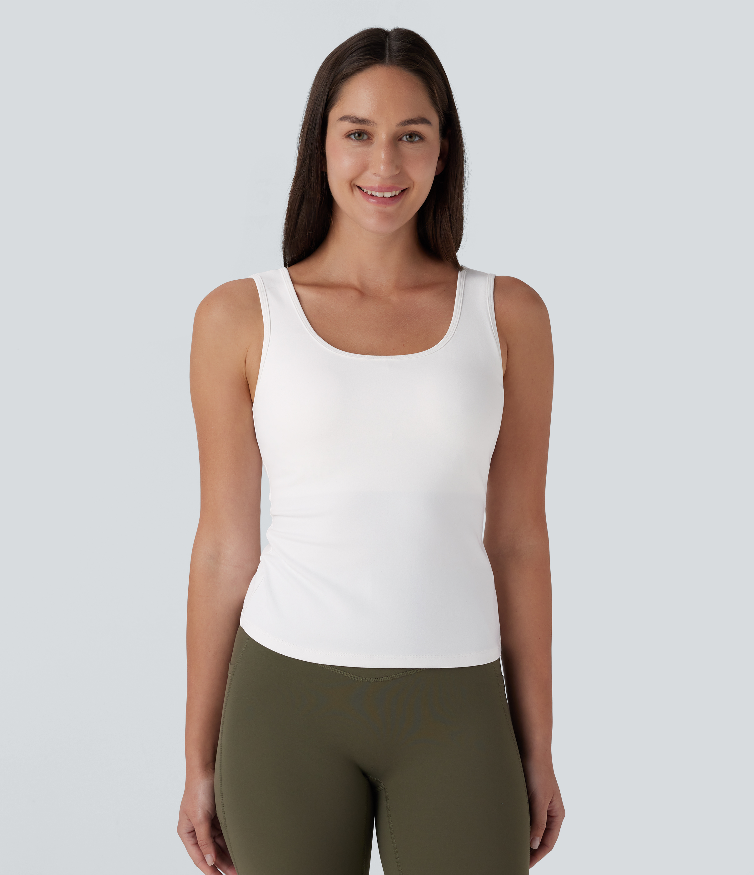 White U Neck Crossover Yoga Tank Top-Longer Length / 2