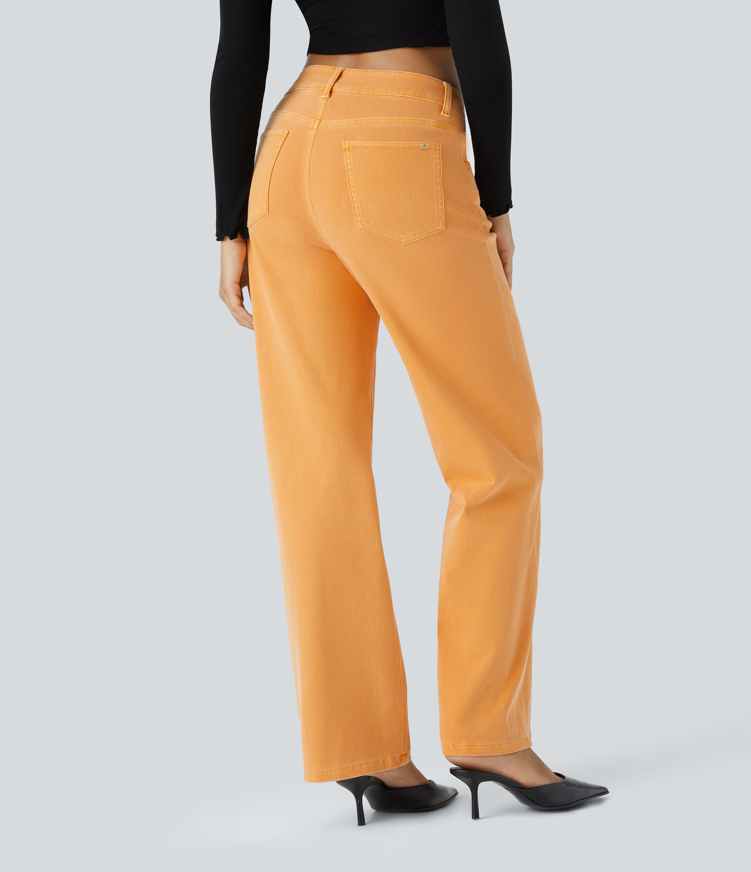 Frost Orange Denim Jeans novio Halara Flex™ Denim tiro alto botón decorativo múltiple bolsillo pierna recta colorido elástico / 2