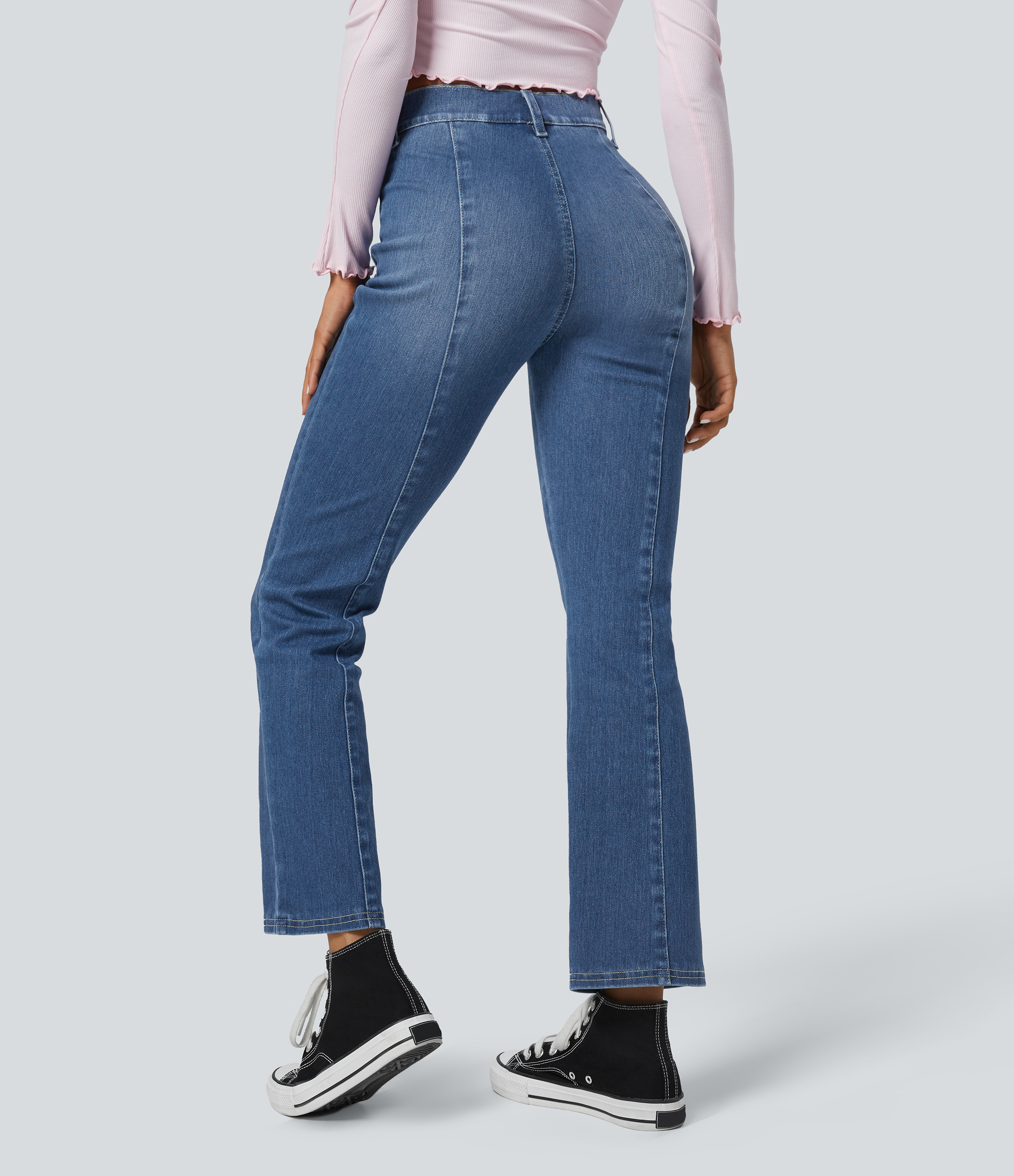 Cedar Blue Denim Halara Flex™ High-Waist lässige Bootcut-Jeans mit dekorativen Taschen / 2