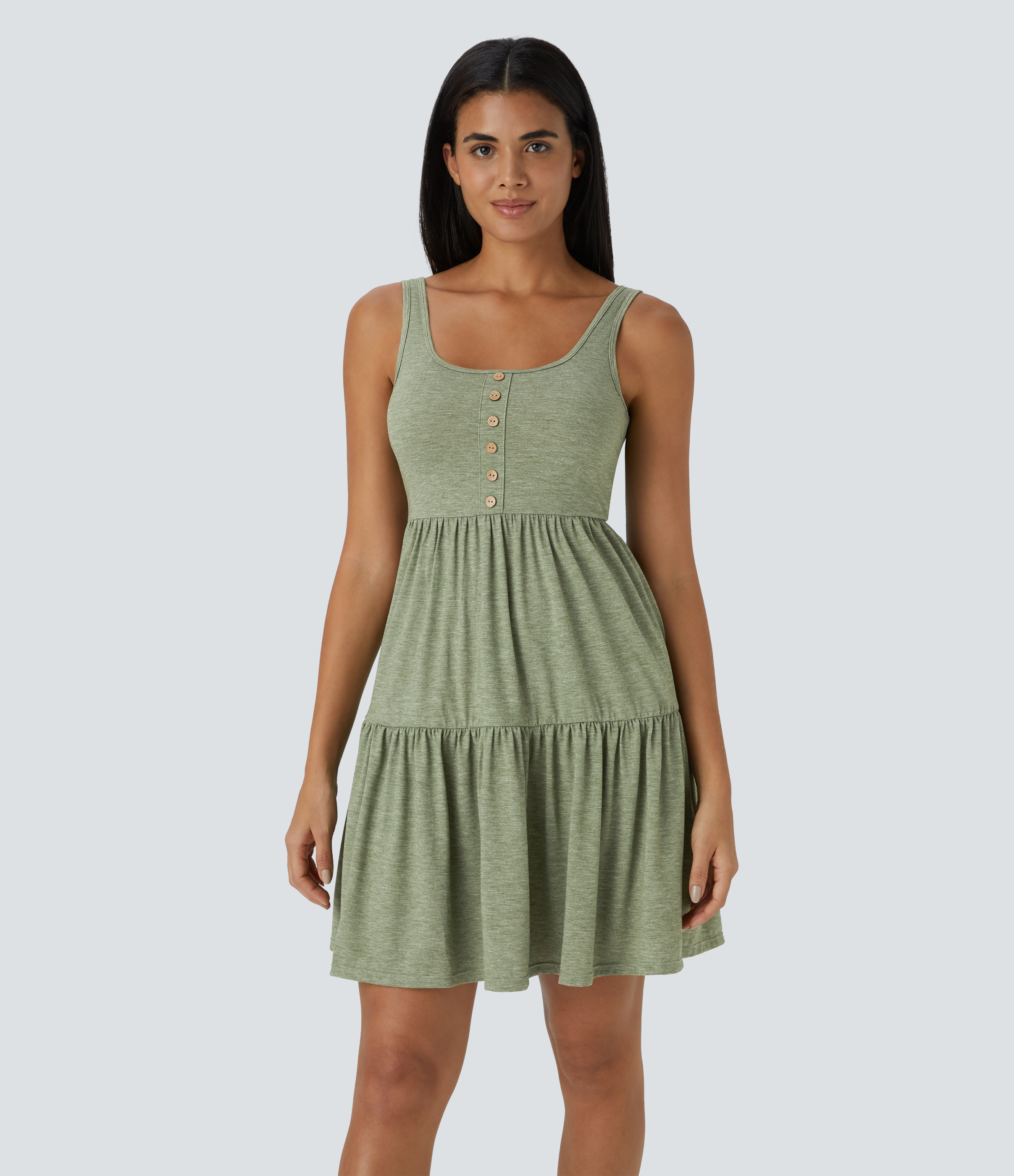 U Neck Ruffle Hem Flowy Mini Dress