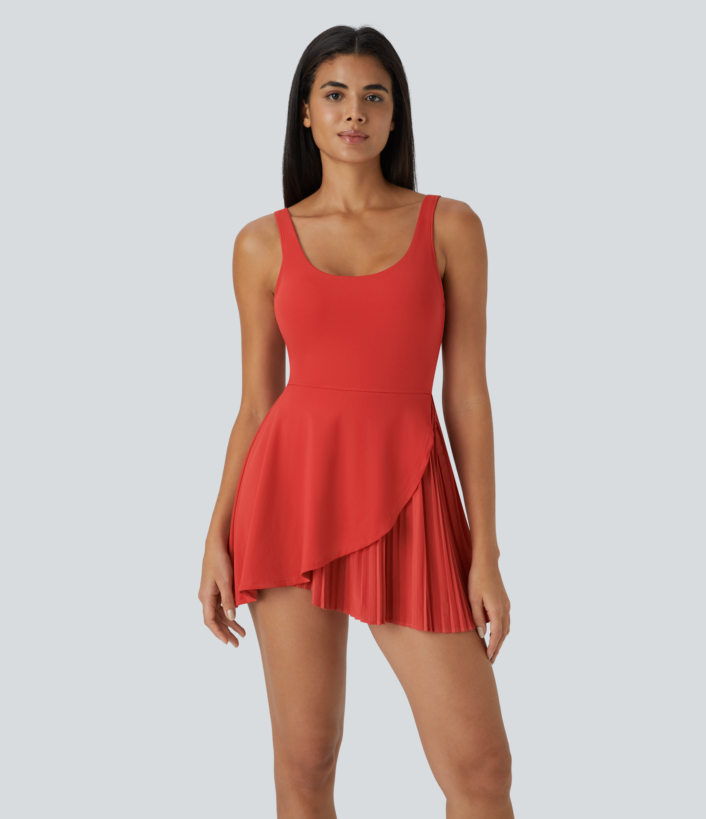 Halara – Softlyzero™ QuickDry – Rückenfreies, 2-in-1 Tennis-Mini-Aktivkleid mit Seitentaschen und plissiertem Saum – Valiant Poppy – XS