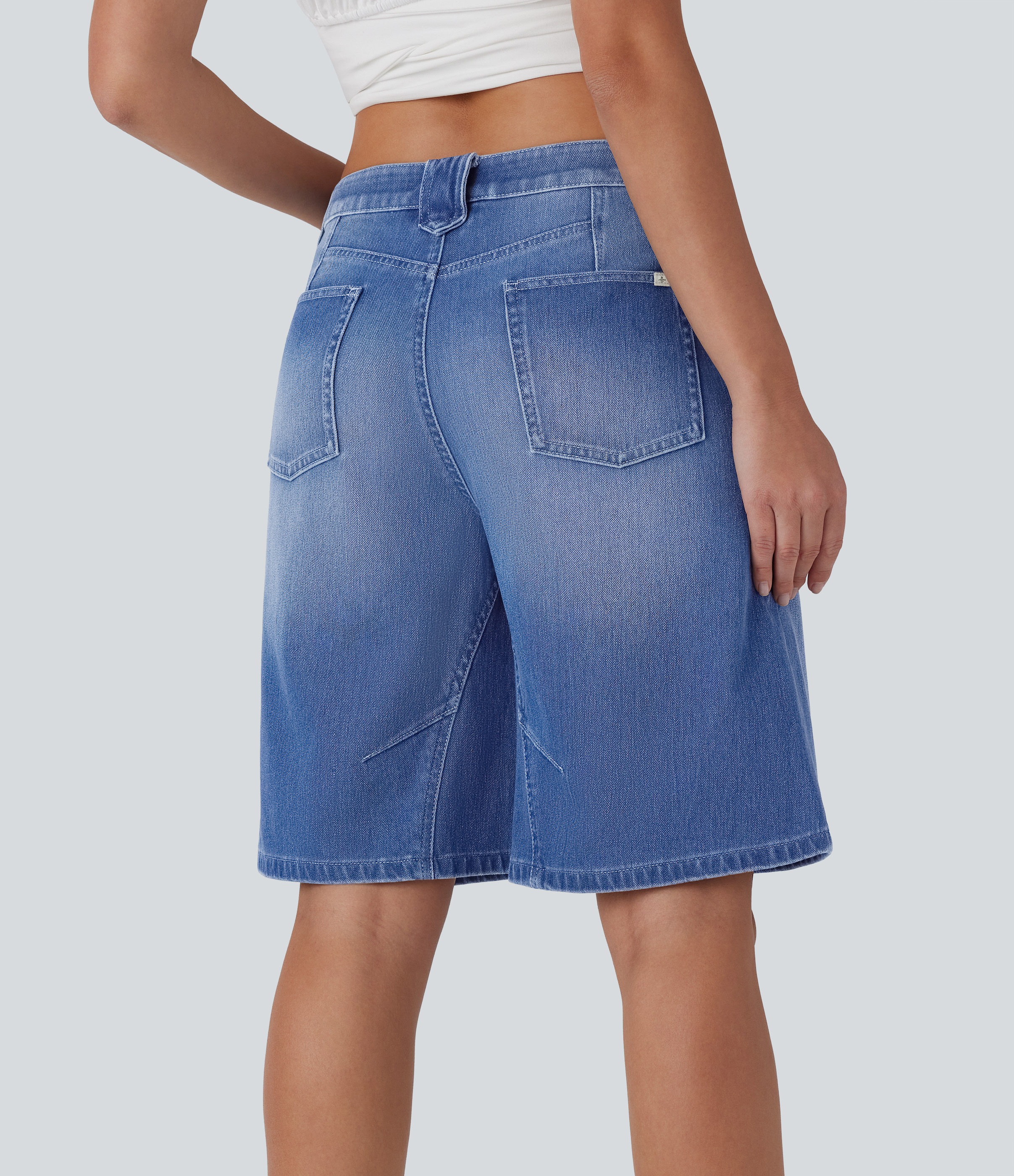 Paint Blue Denim Halara Flex™ Low Rise Washed Denim Casual Bermuda Shorts with Pockets / 2