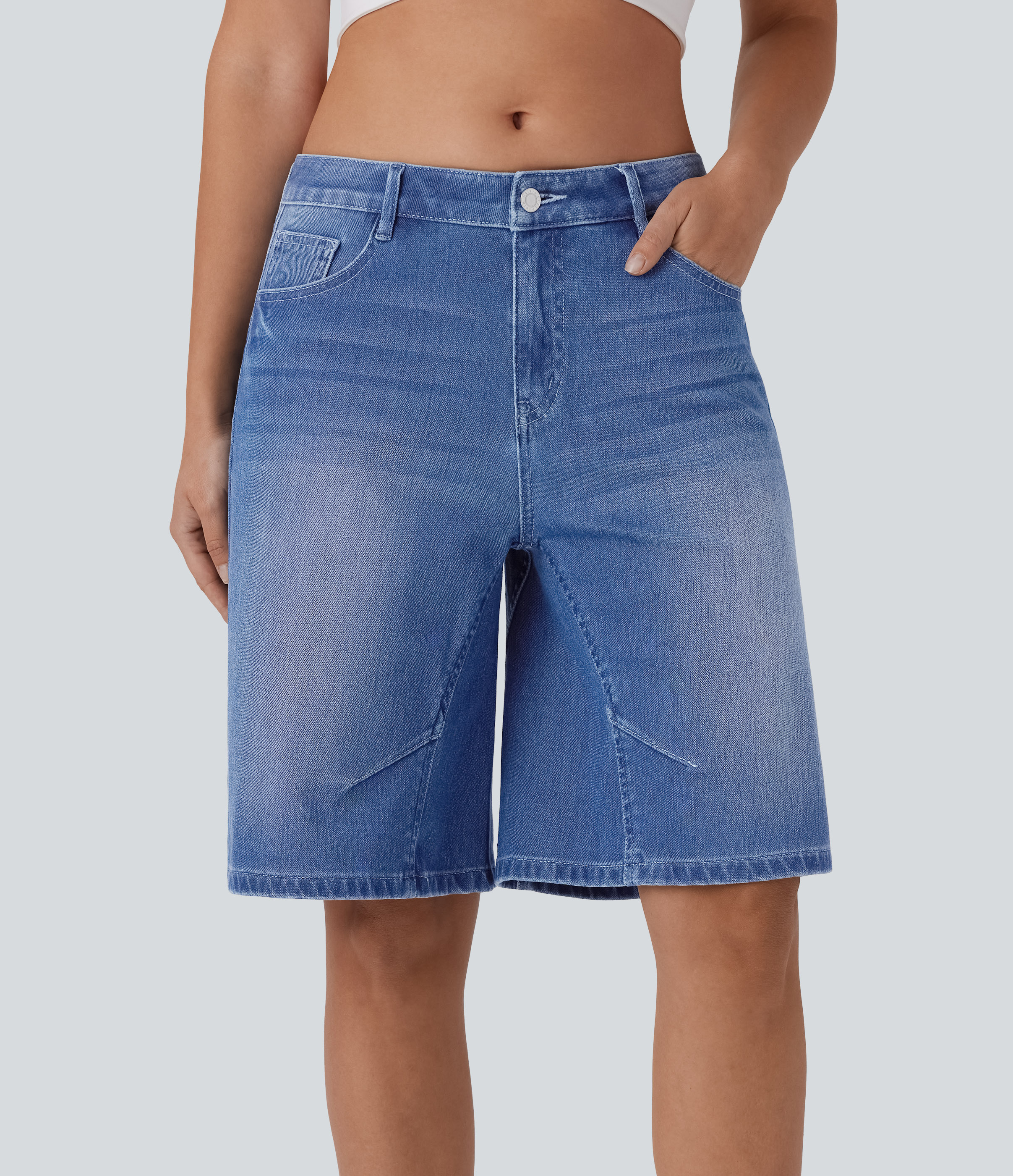 Halara Flex™ Low Rise Washed Denim Casual Bermuda Shorts with Pockets