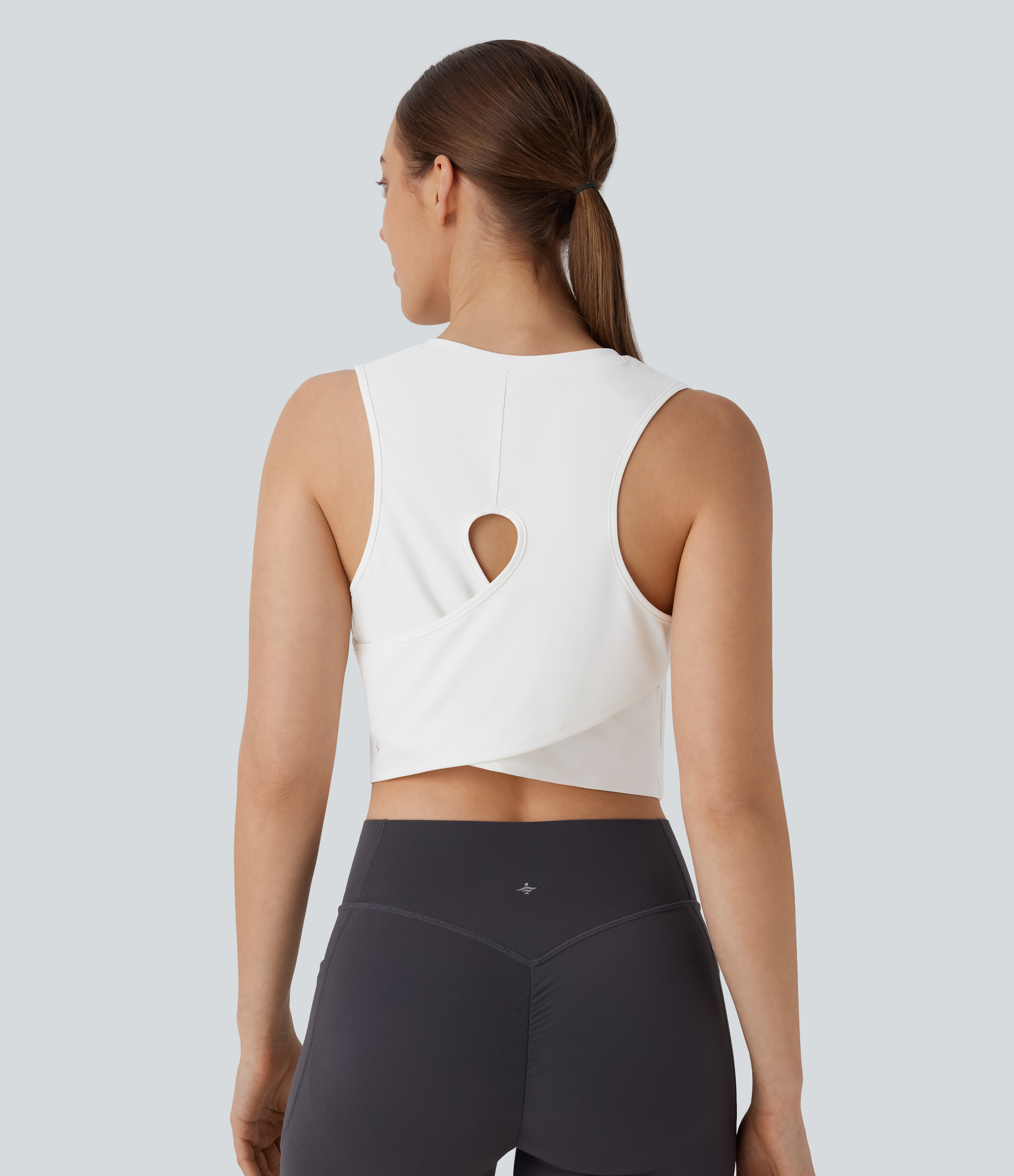 Blanco Top yoga corto liso dobladillo cruzado abertura / 2