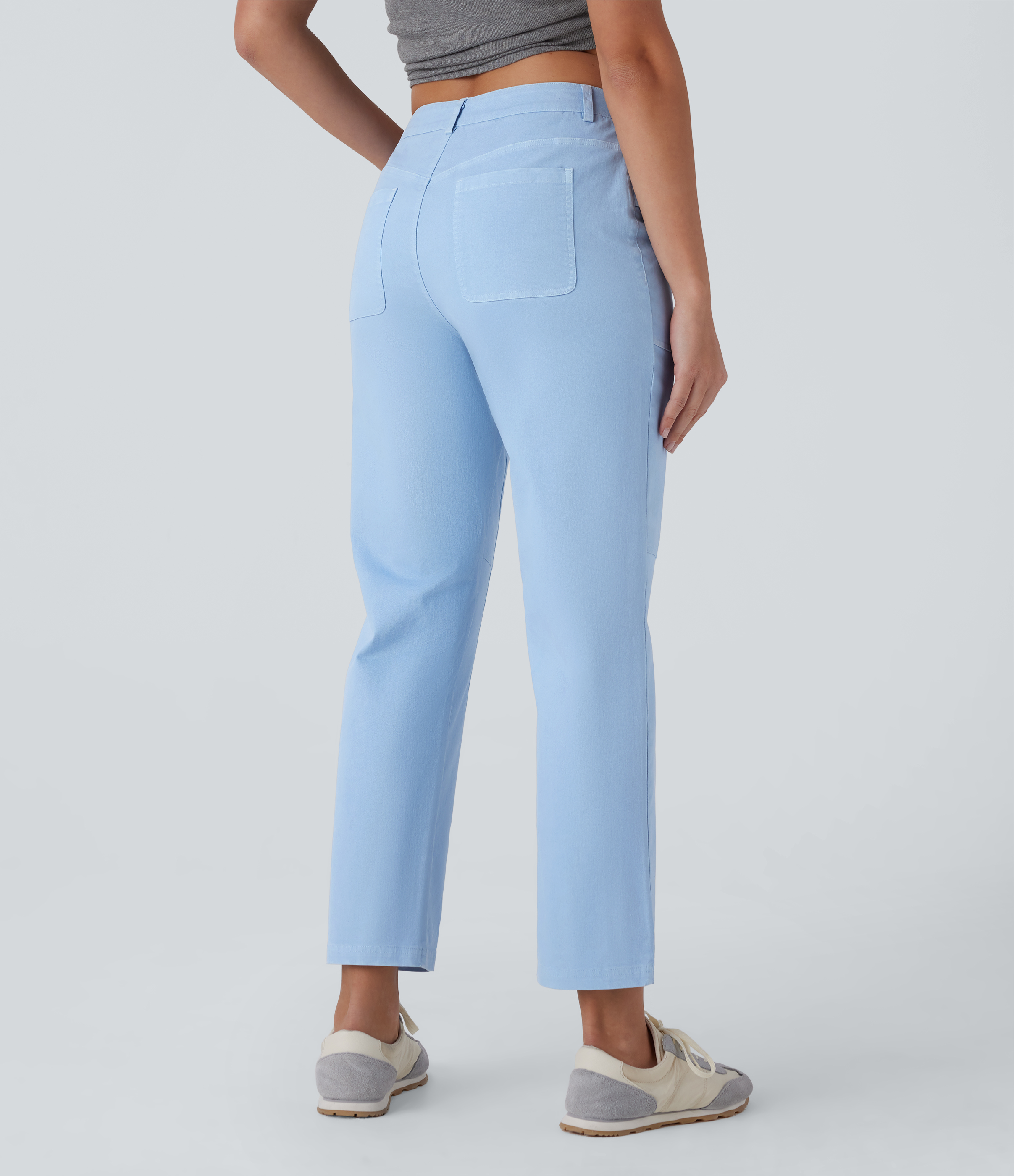 Pacific Blue Denim Pantalones cargo casuales de algodón con tiro medio, pierna recta y bolsillos / 2